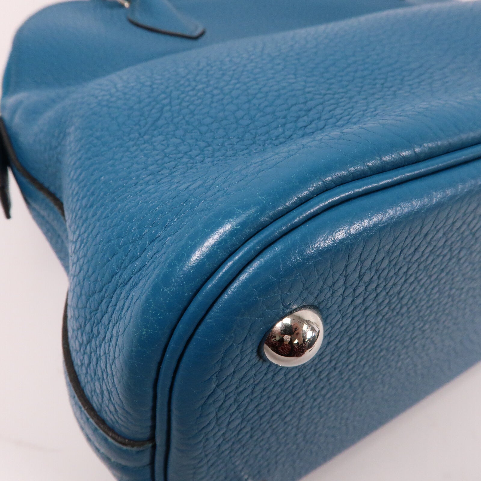 HERMES Clemence皮革Bolide 31銀扣手挽袋Bleu Izmir