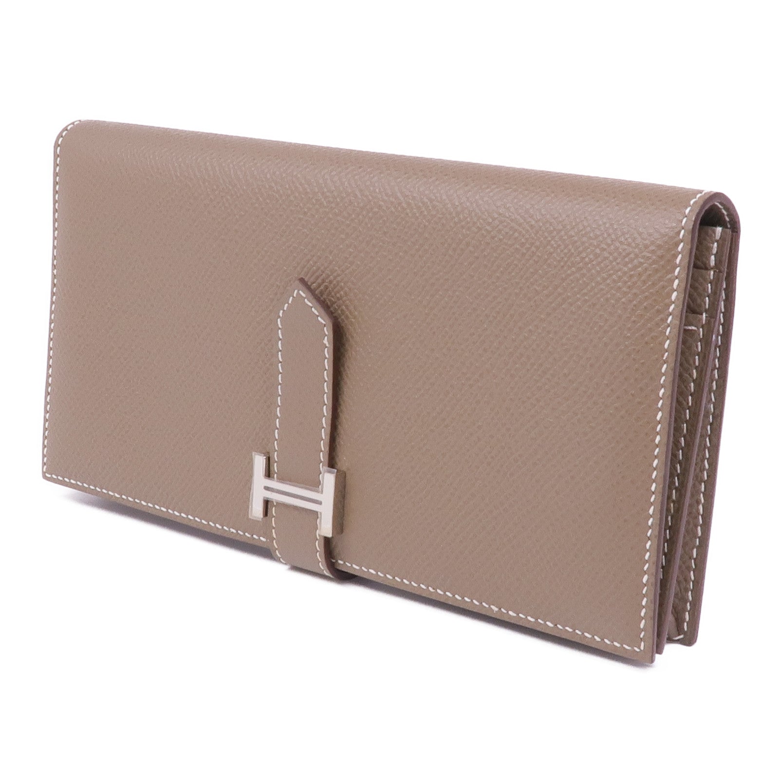 HERMES Epsom皮革Bearn W Snap Wallet銀扣長錢包Etoupe