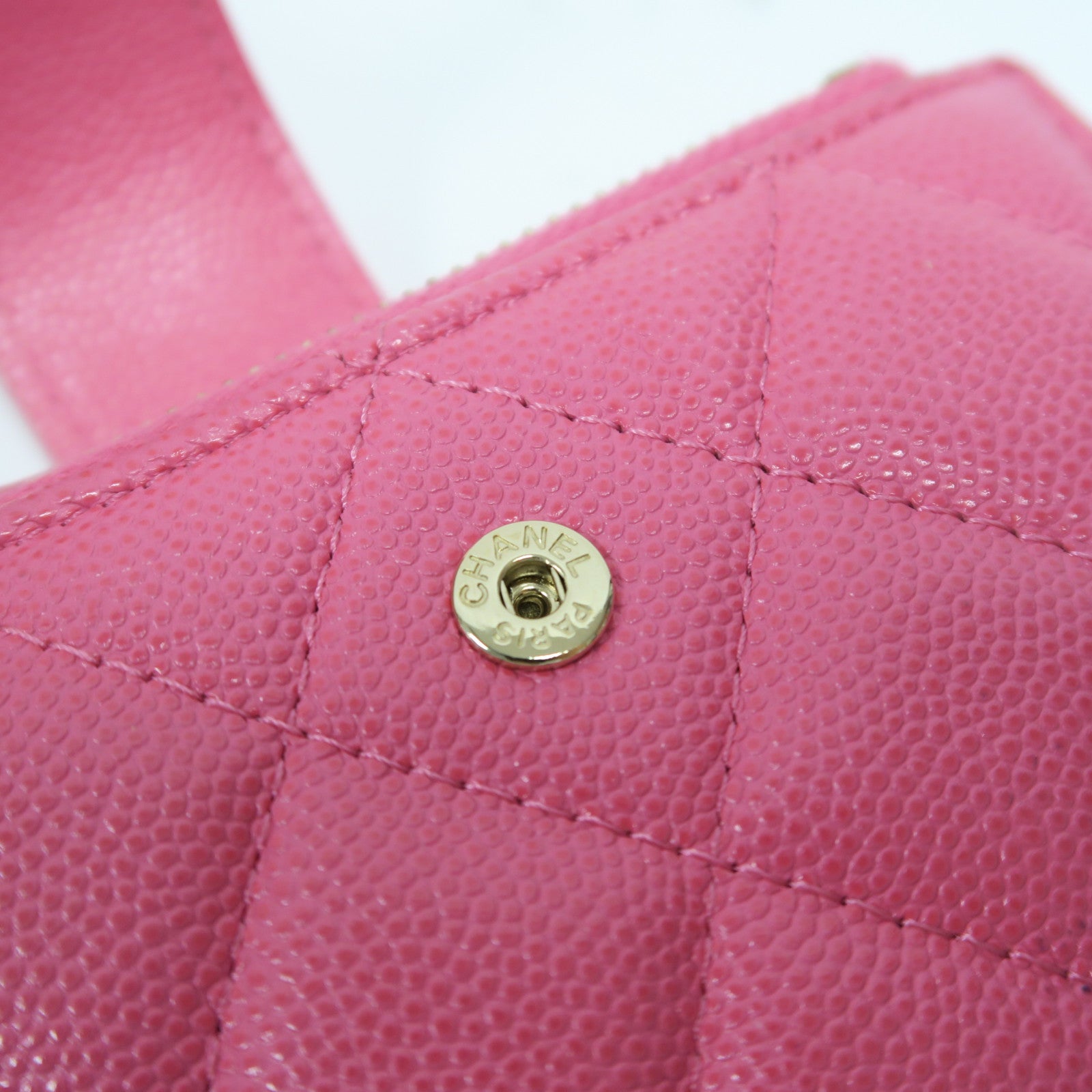 CHANEL 菱格Caviar皮革Card Case金扣卡片套粉紅色