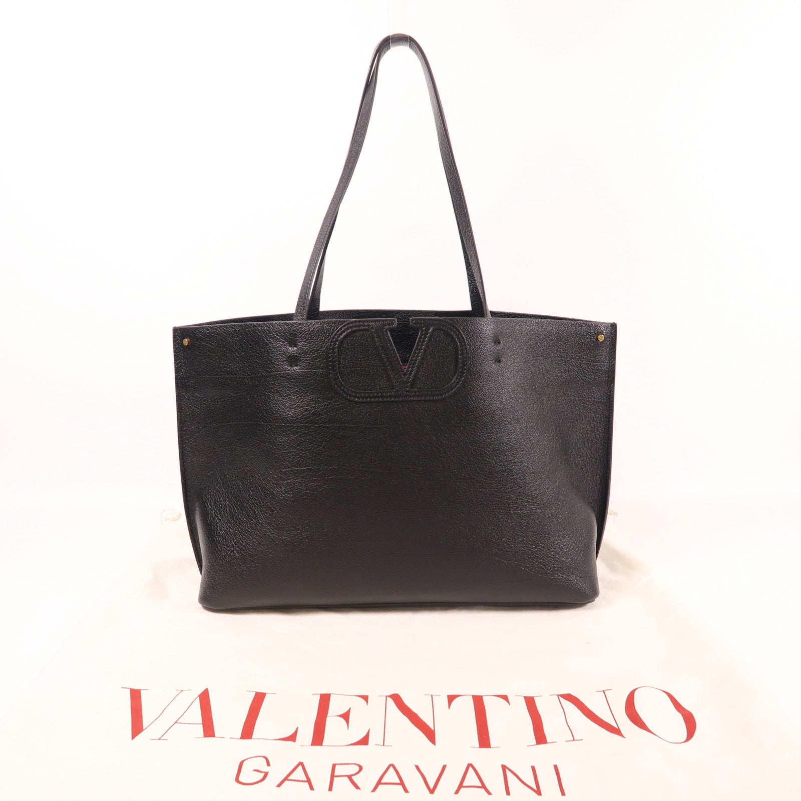 Valentino 牛皮皮革Tote Bag金扣肩背袋