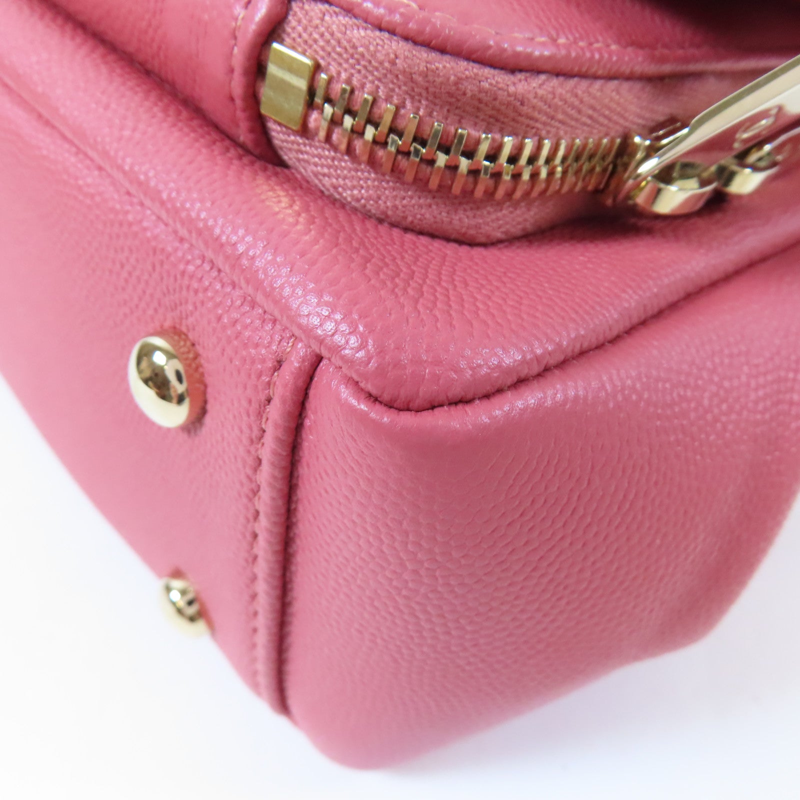 CHANEL 【激減優惠】菱格Caviar皮革Chain Shoulder金扣鏈帶手挽肩背兩用袋粉紅色