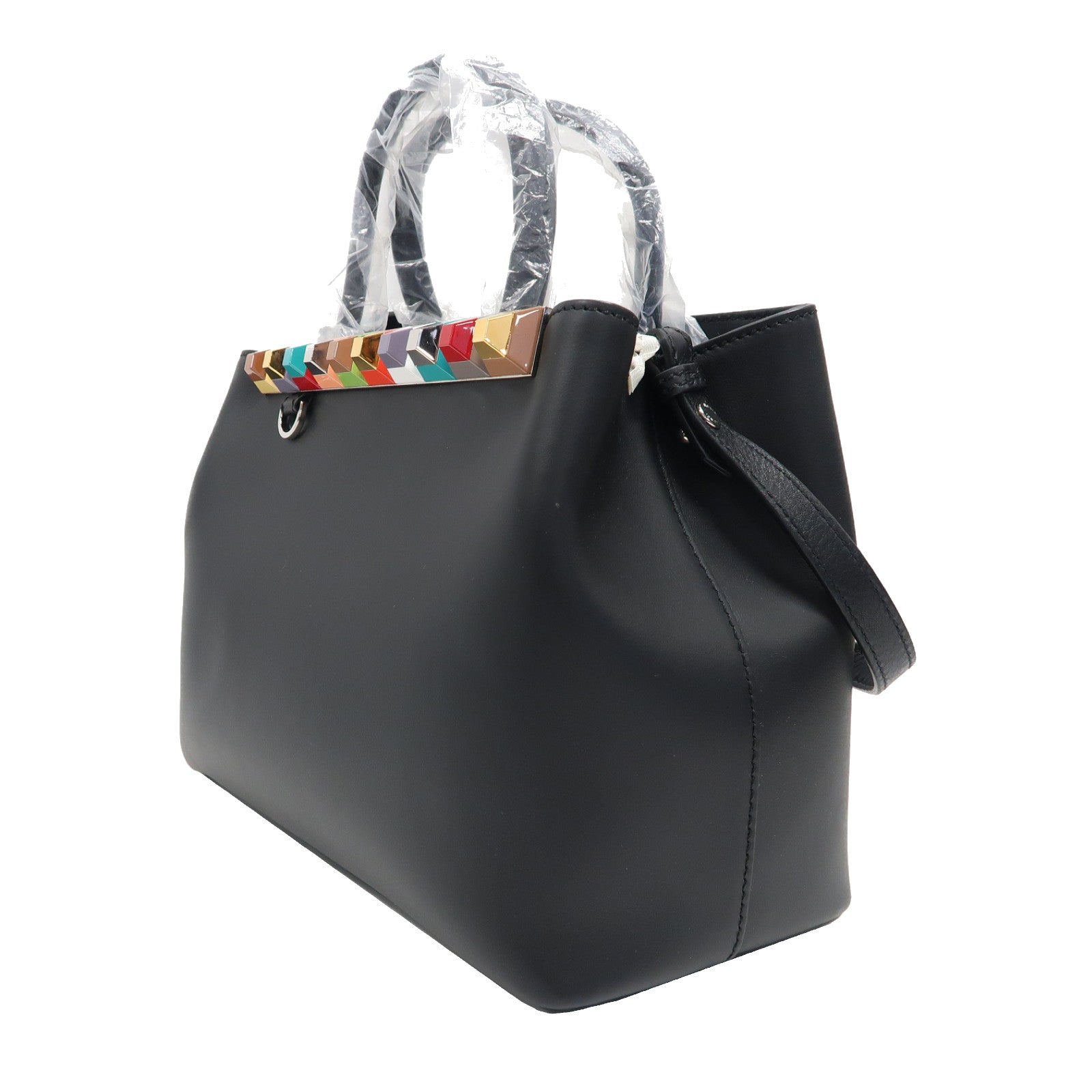 FENDI 【激減優惠】牛皮皮革2 Jours銀扣手挽肩背兩用袋黑色