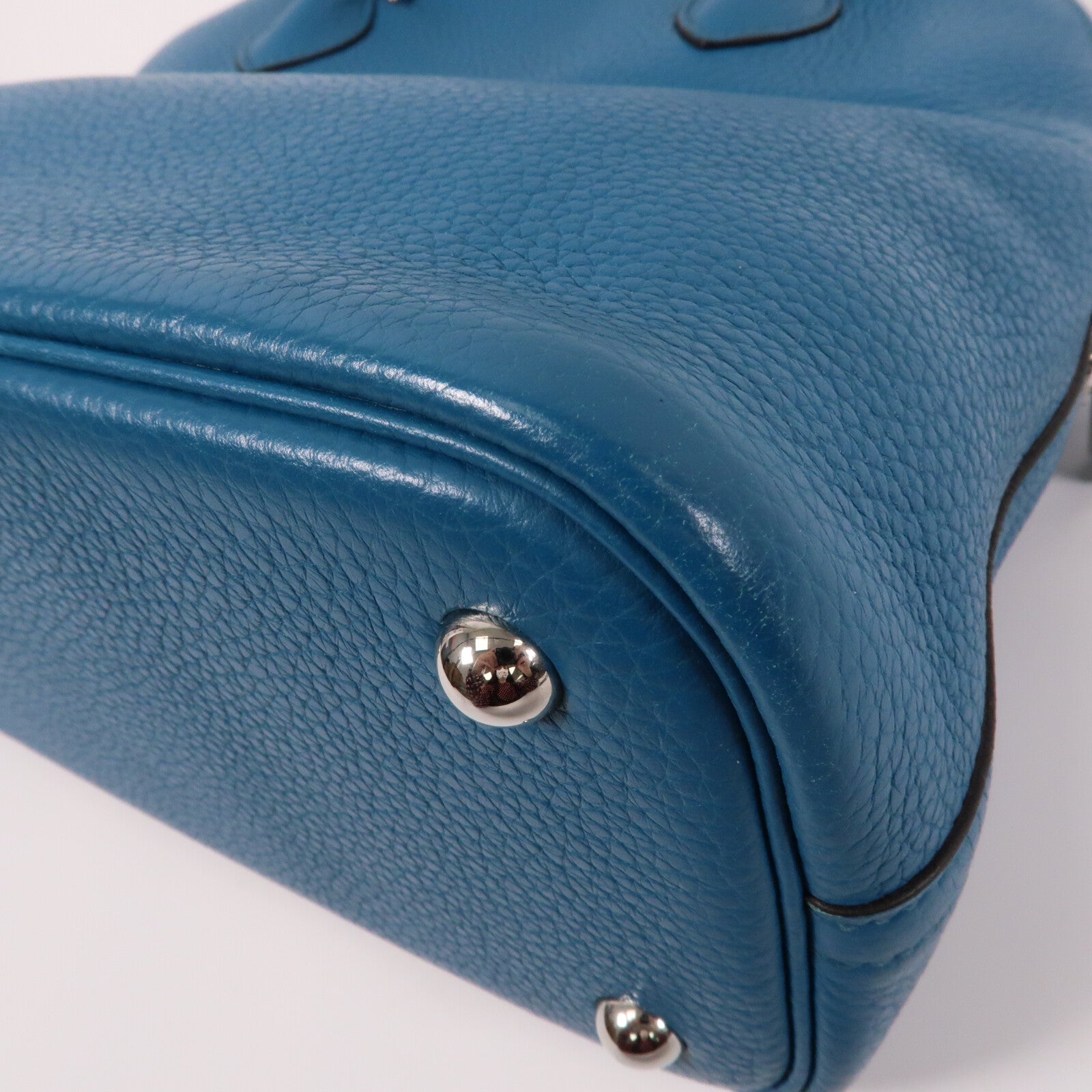 HERMES Clemence皮革Bolide 31銀扣手挽袋Bleu Izmir