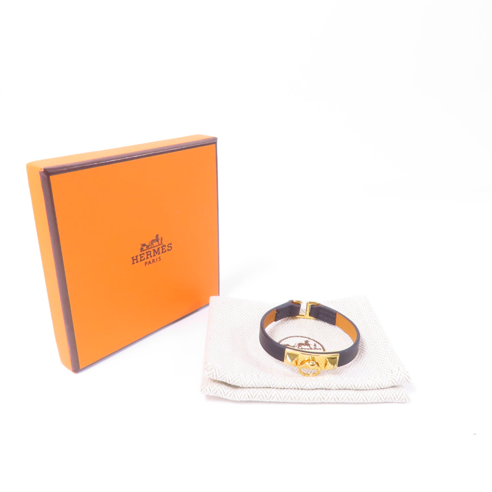 HERMES Epsom皮革Mini Rivate Bracelet手鏈Noir/黑色