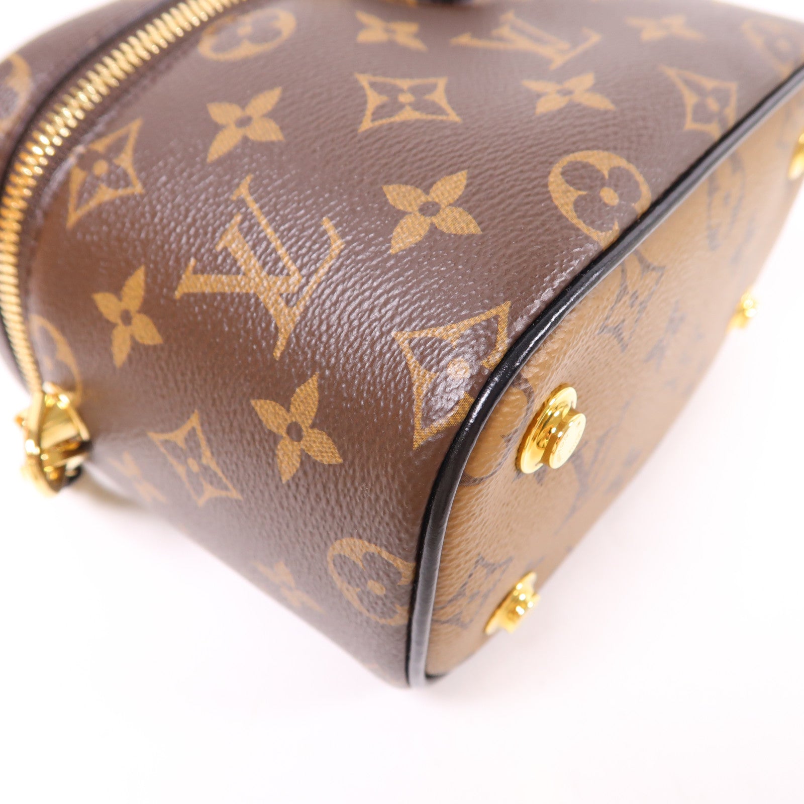 LOUIS VUITTON Monogram Reverse Vanity PM金扣手挽肩背兩用袋棕色