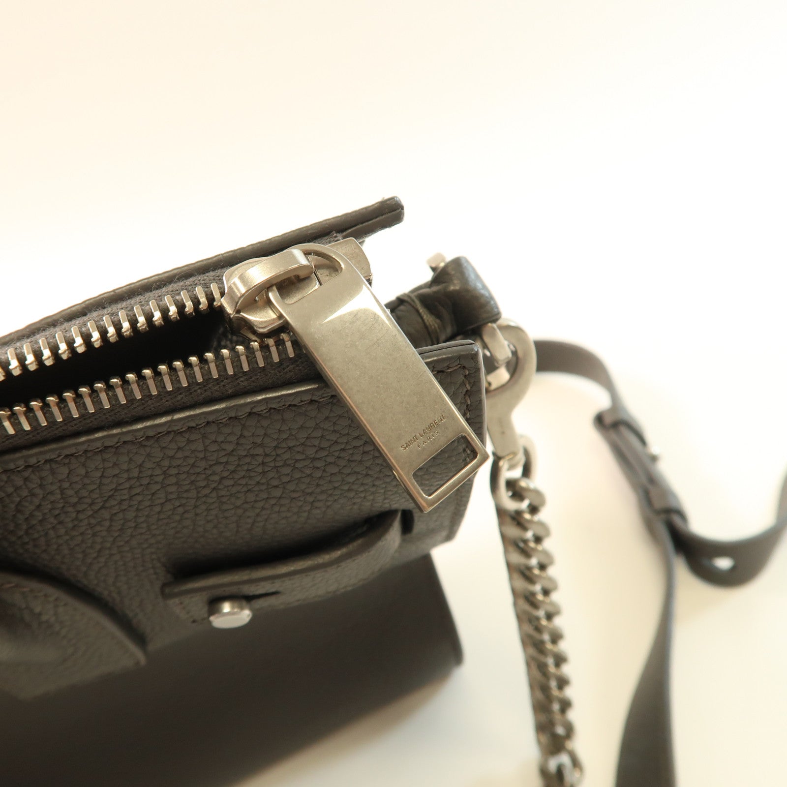 SAINT LAURENT 牛皮皮革2 Way Shoulder銀扣手挽肩背兩用袋灰色