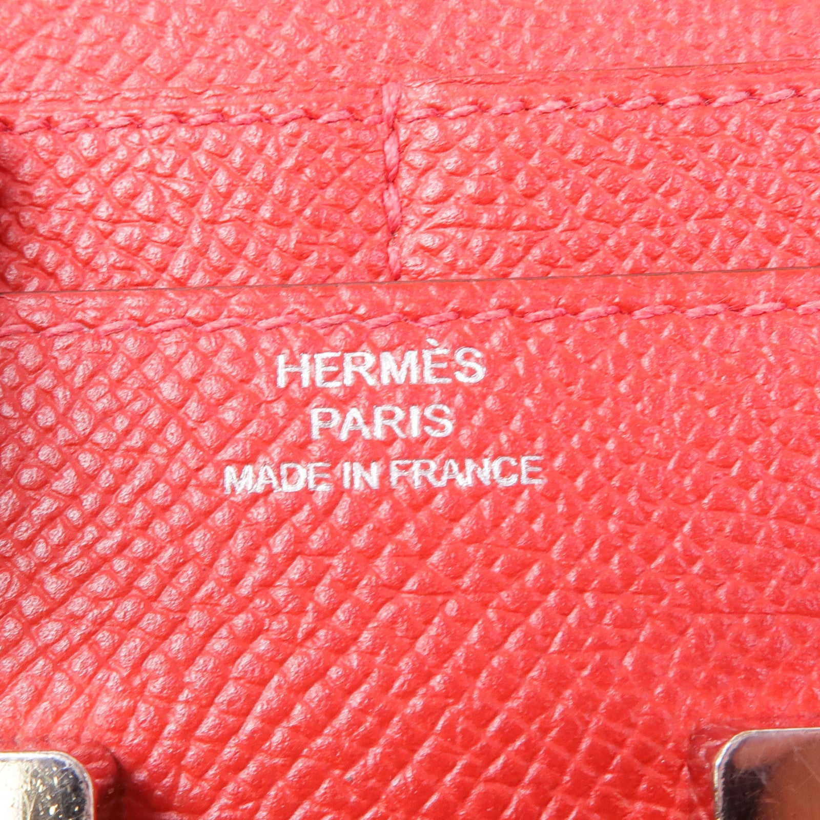 HERMES Epsom皮革Constance Wallet銀扣錢包Rouge Tomate
