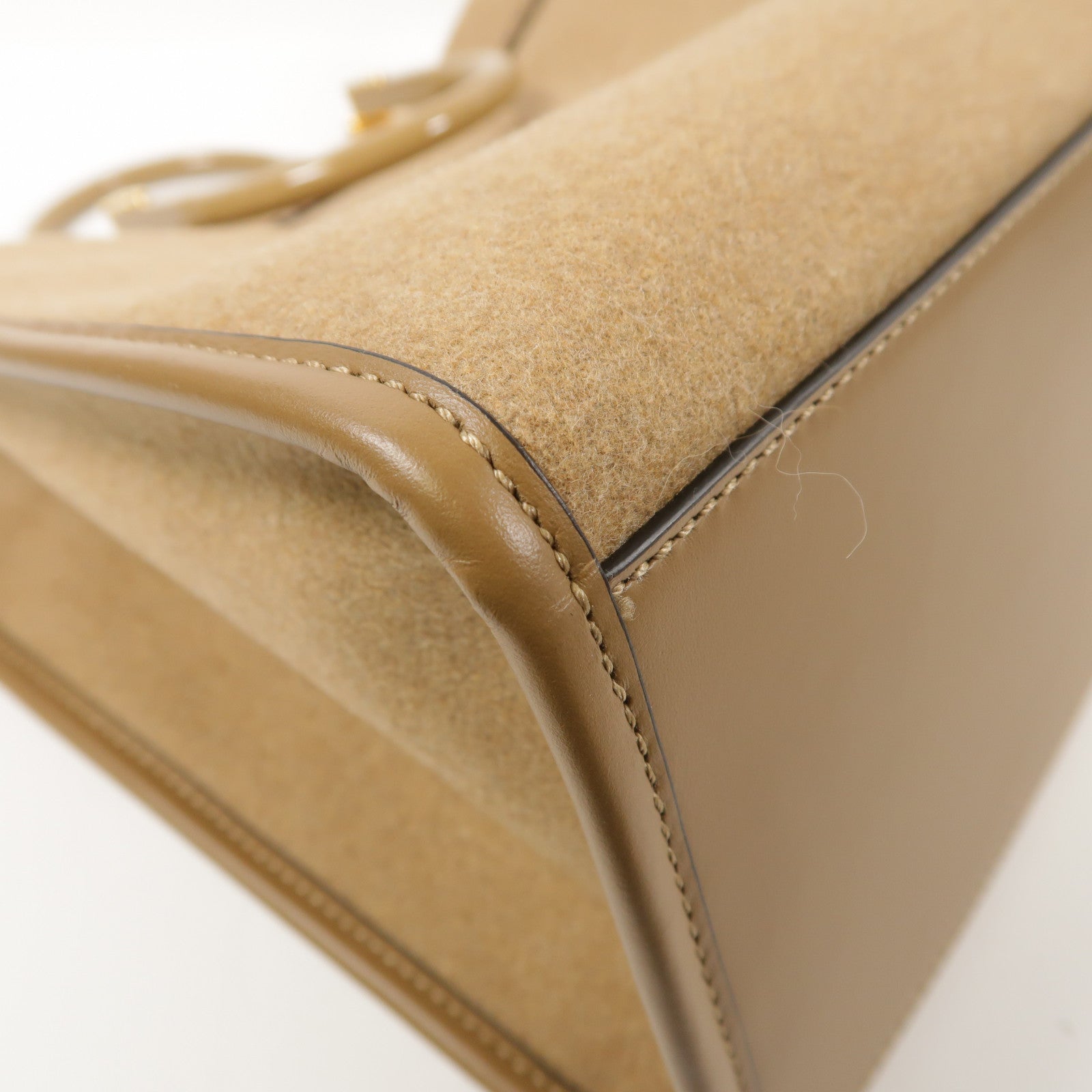 FENDI 羊毛/牛皮皮革Sunshine金扣手挽肩背兩用袋