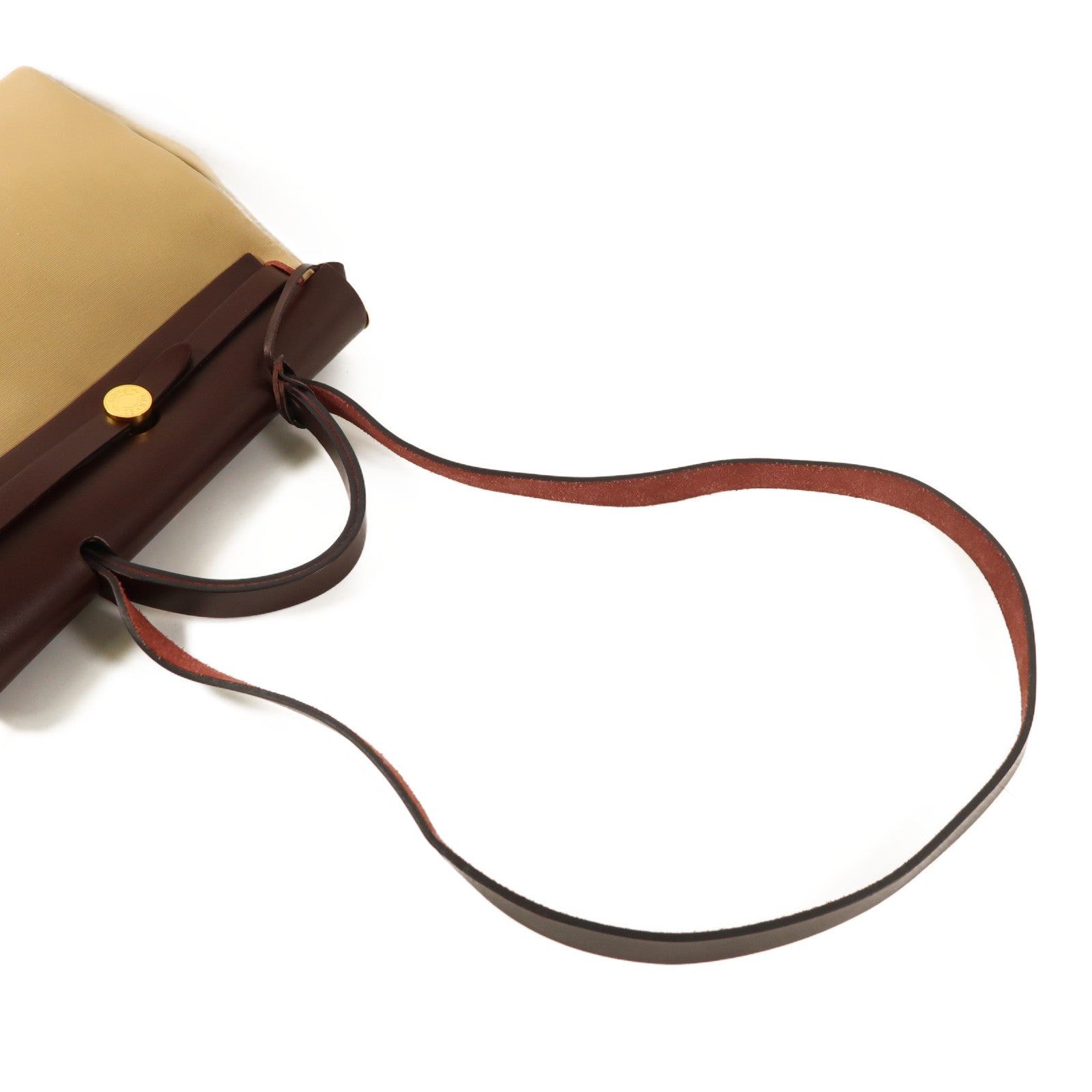 HERMES 帆布Herbag PM金扣手挽肩背兩用袋Trench/Bleu Tempete/Rouge Sellier