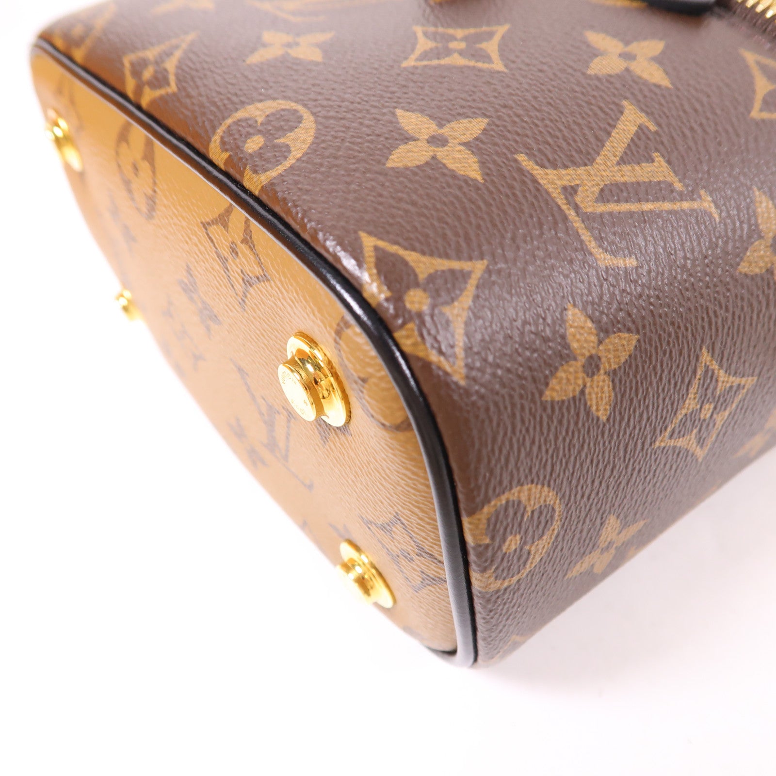 LOUIS VUITTON Monogram Reverse Vanity PM金扣手挽肩背兩用袋棕色