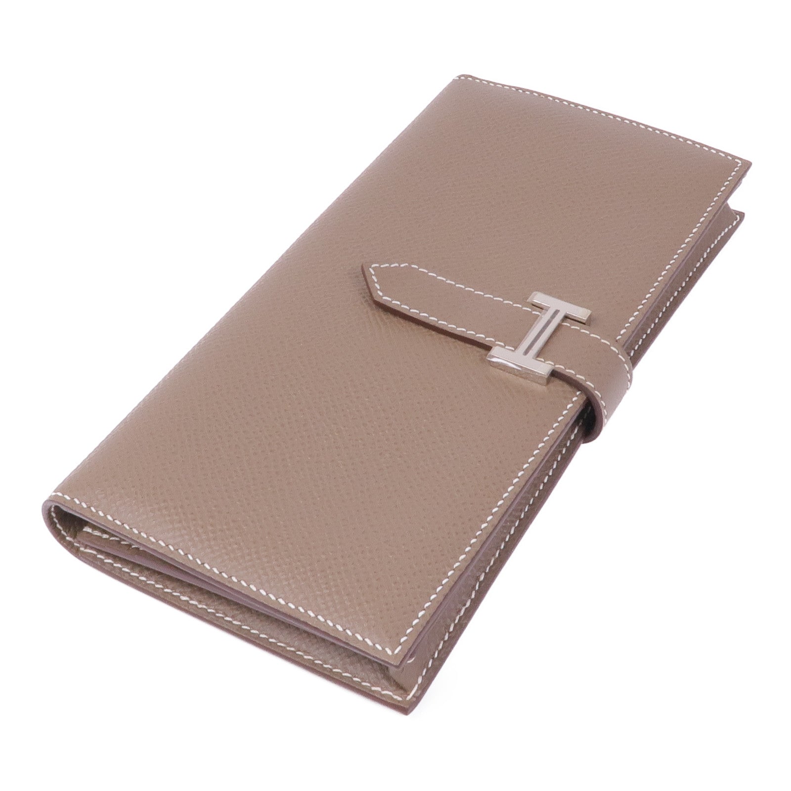 HERMES Epsom皮革Bearn W Snap Wallet銀扣長錢包Etoupe
