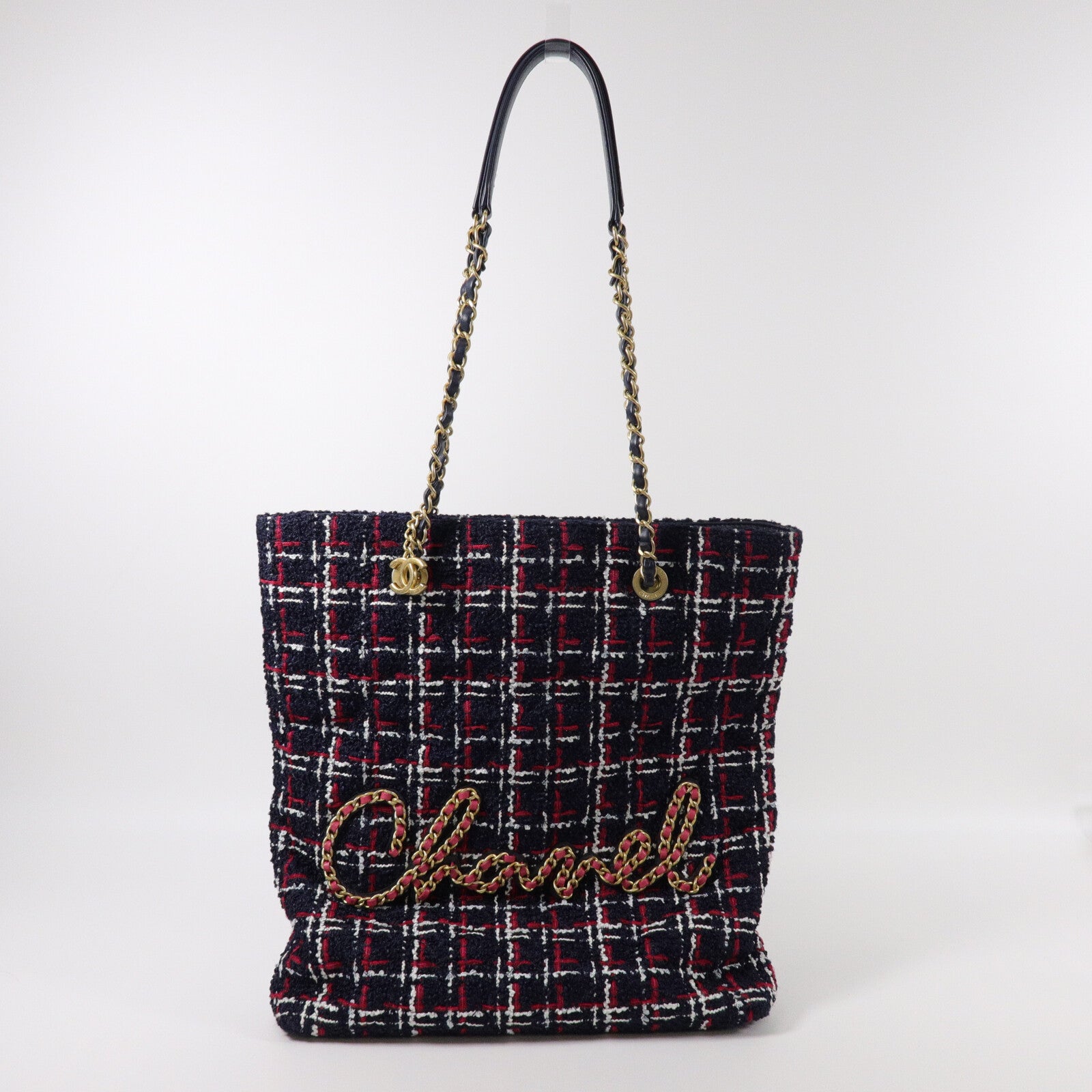 CHANEL Tweed Shopping Tote鏈帶肩背袋