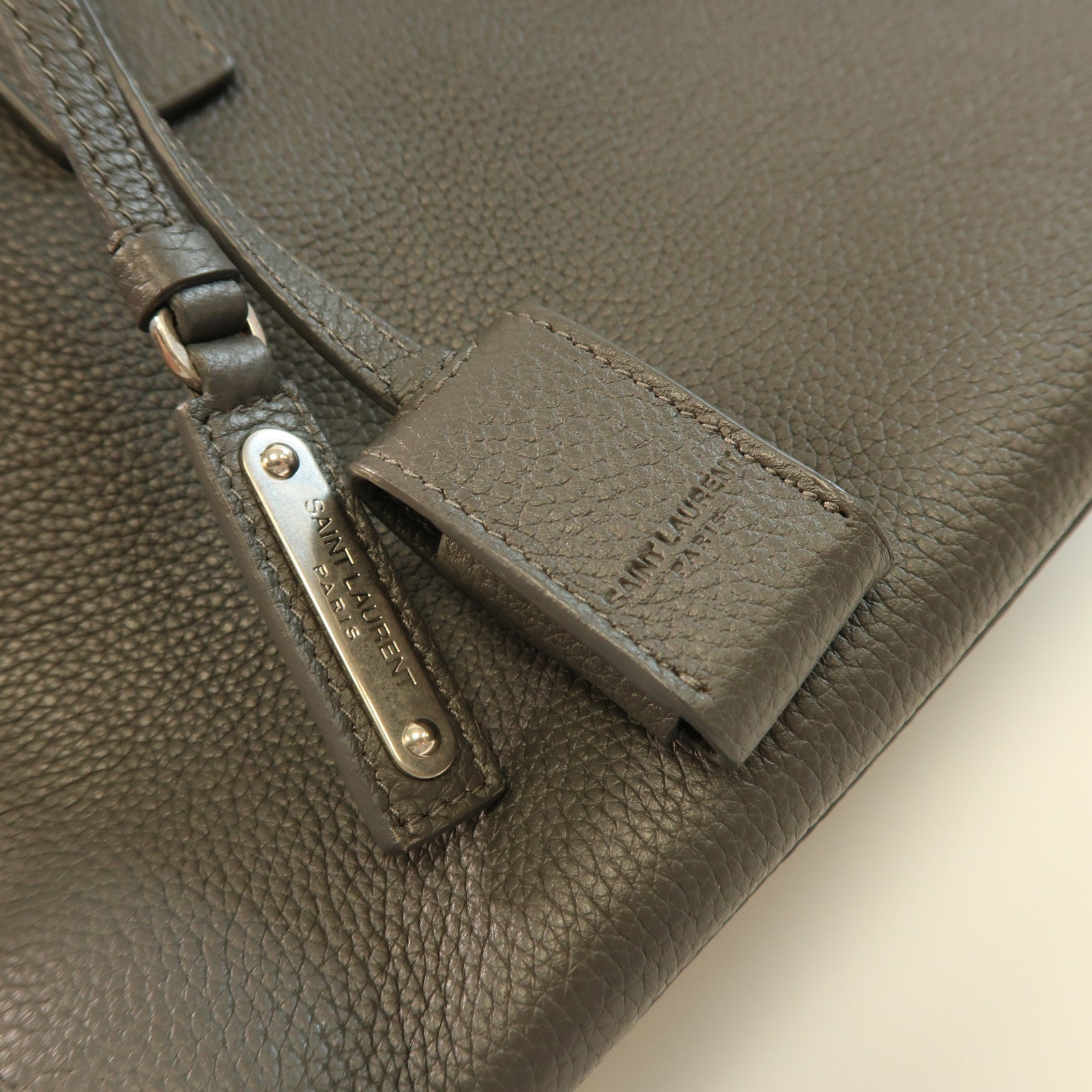 SAINT LAURENT 牛皮皮革2 Way Shoulder銀扣手挽肩背兩用袋灰色