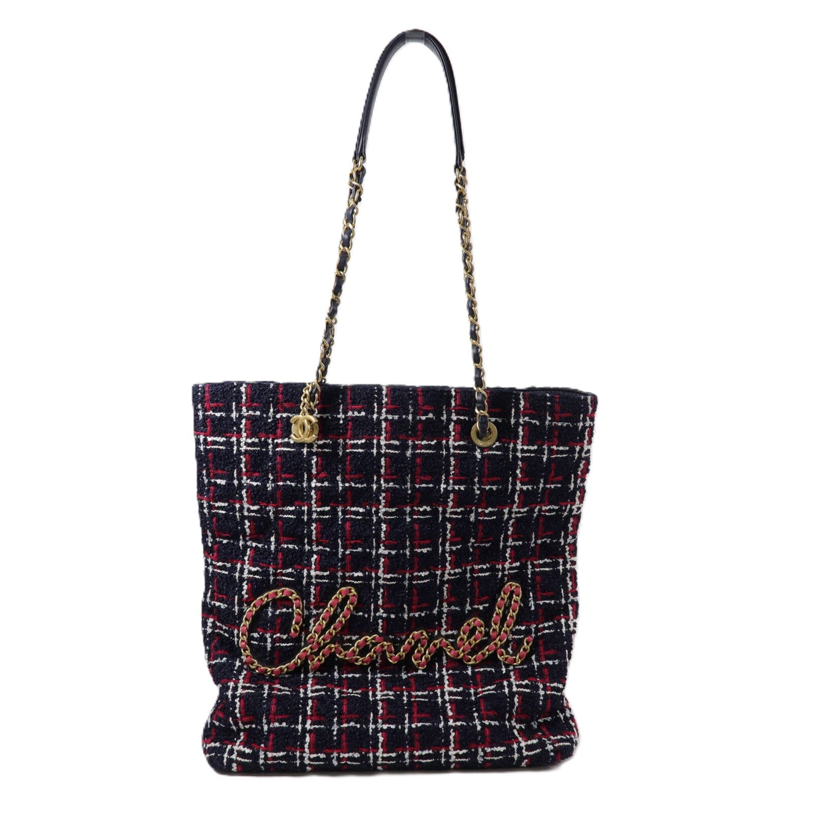 CHANEL Tweed Shopping Tote鏈帶肩背袋