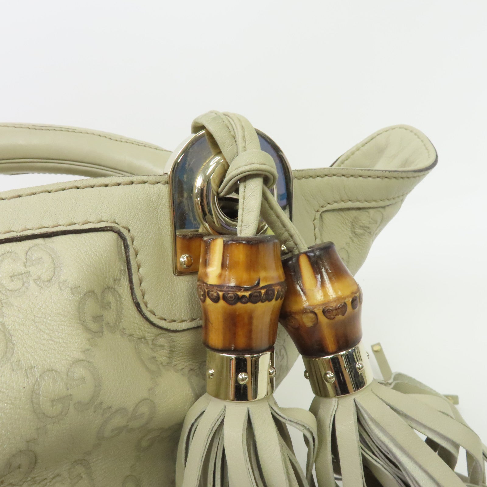 GUCCI 【激減優惠】牛皮皮革Shoulder Bag金扣手挽肩背兩用袋白色