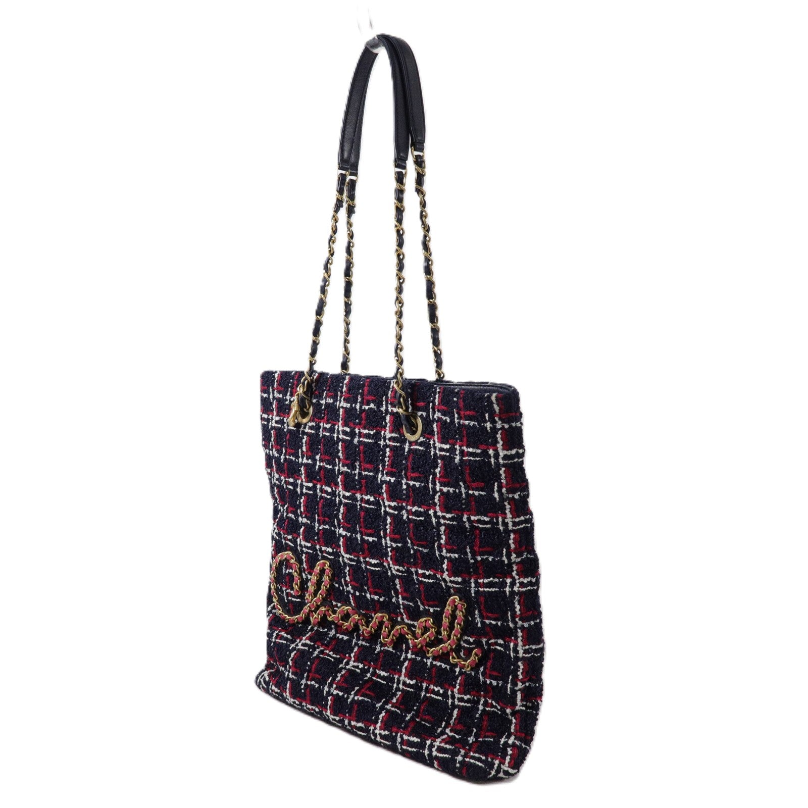 CHANEL Tweed Shopping Tote鏈帶肩背袋