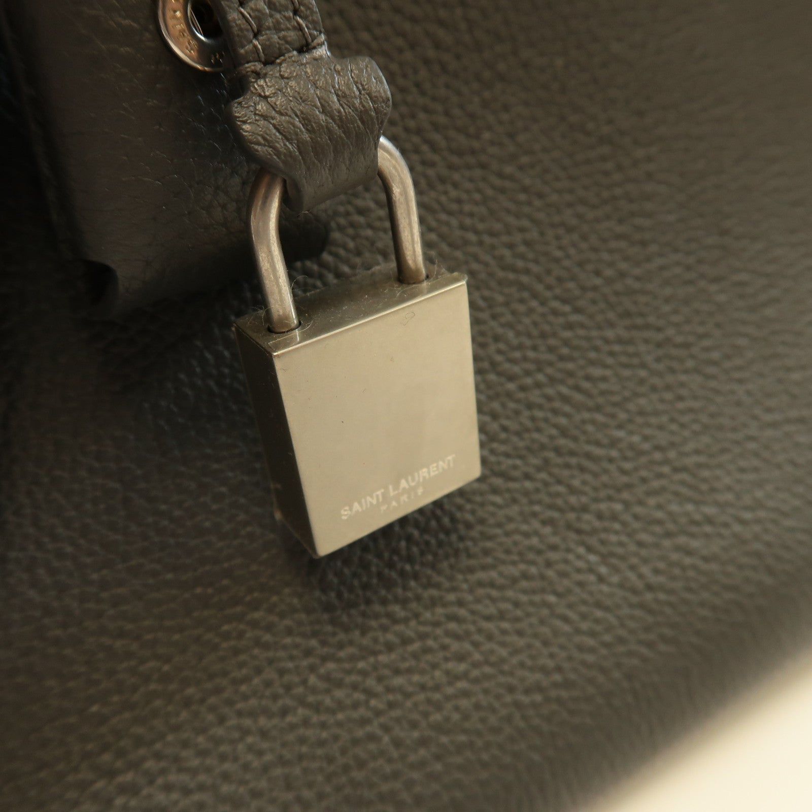 SAINT LAURENT 牛皮皮革2 Way Shoulder銀扣手挽肩背兩用袋灰色