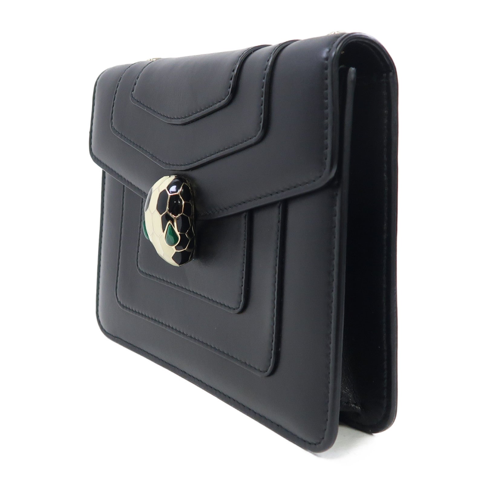 BVLGARI (PRICE DOWN) GHW Chain Shoulder Bag Calfskin Leather Black