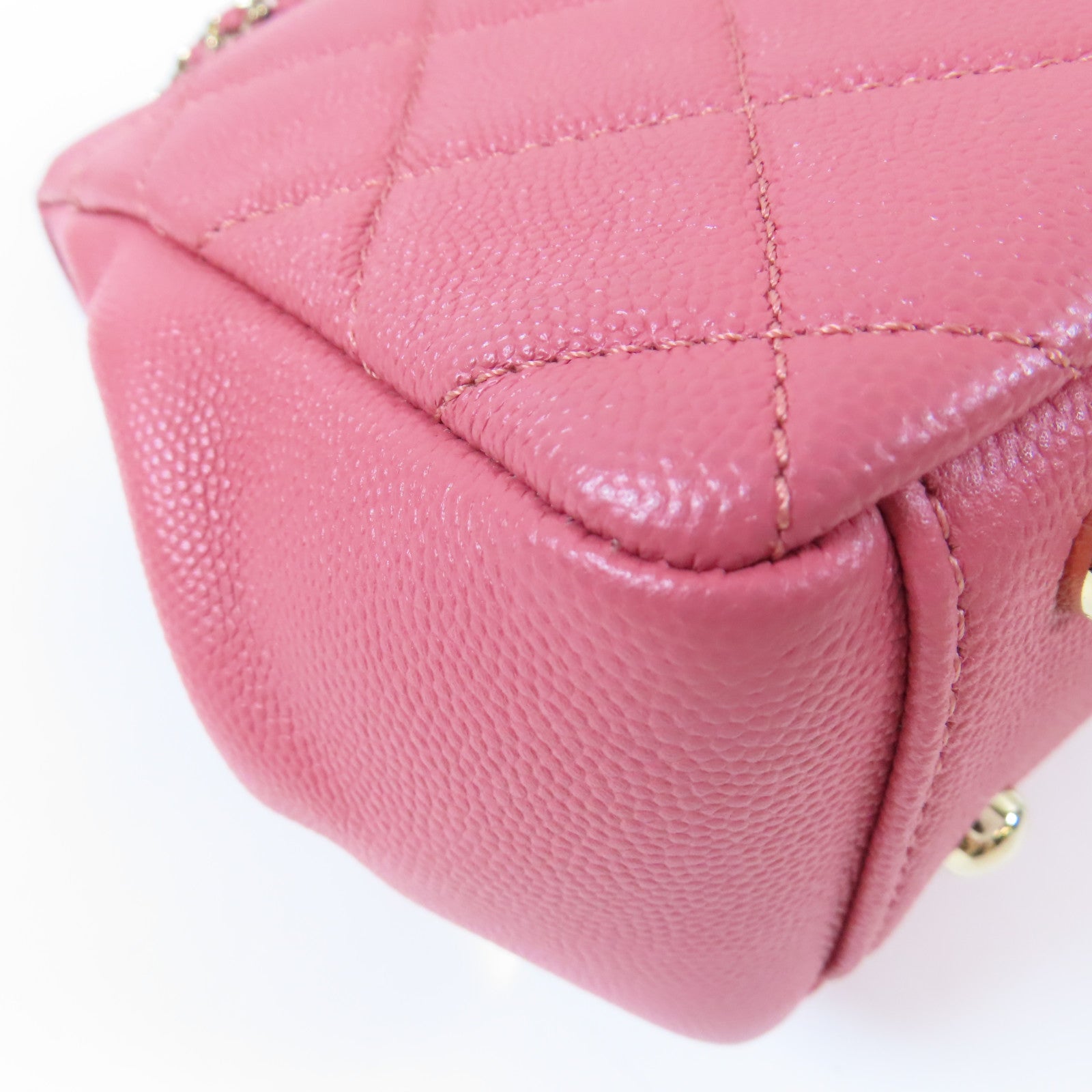 CHANEL 【激減優惠】菱格Caviar皮革Chain Shoulder金扣鏈帶手挽肩背兩用袋粉紅色