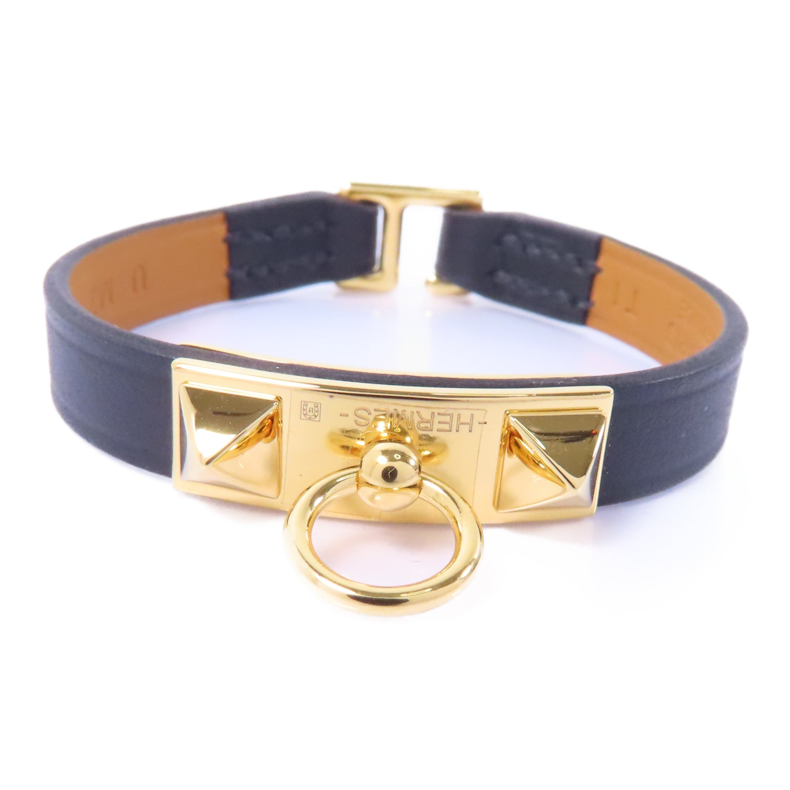 HERMES Epsom皮革Mini Rivate Bracelet手鏈Noir/黑色