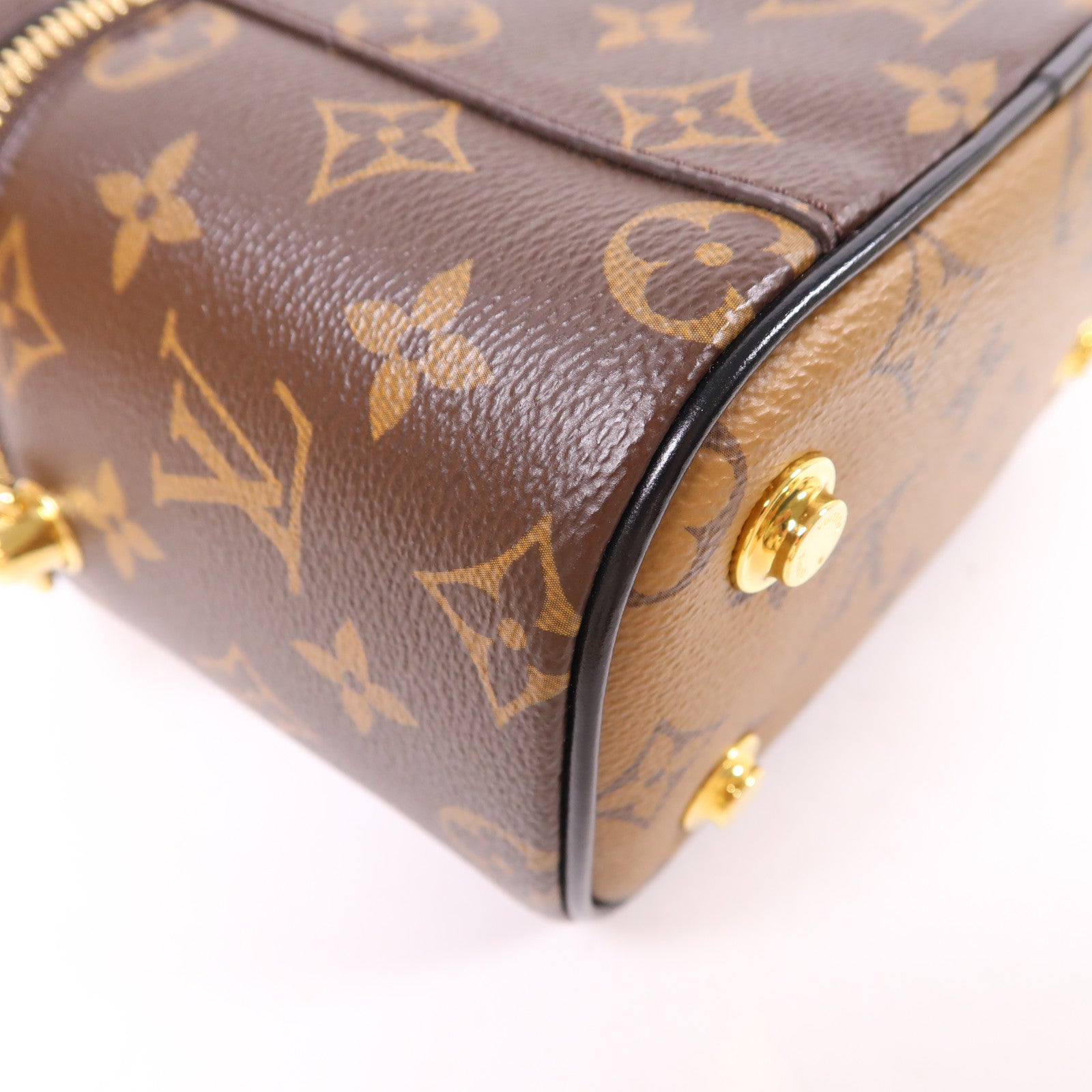 LOUIS VUITTON Monogram Reverse Vanity PM金扣手挽肩背兩用袋棕色