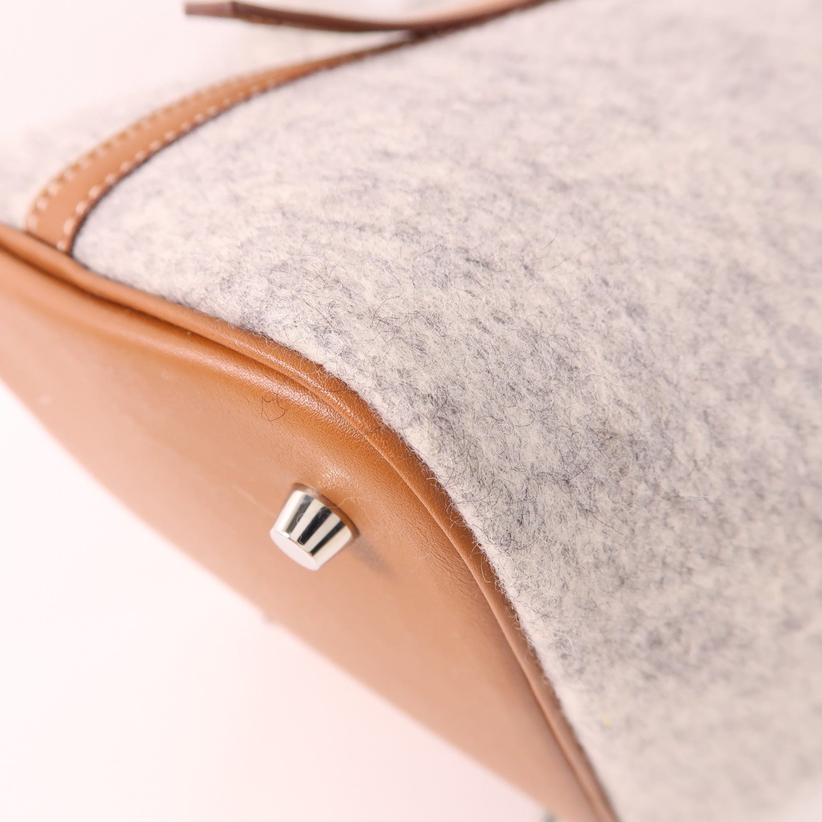 HERMES 毛氈Picotin MM銀扣手挽袋Gris Clair