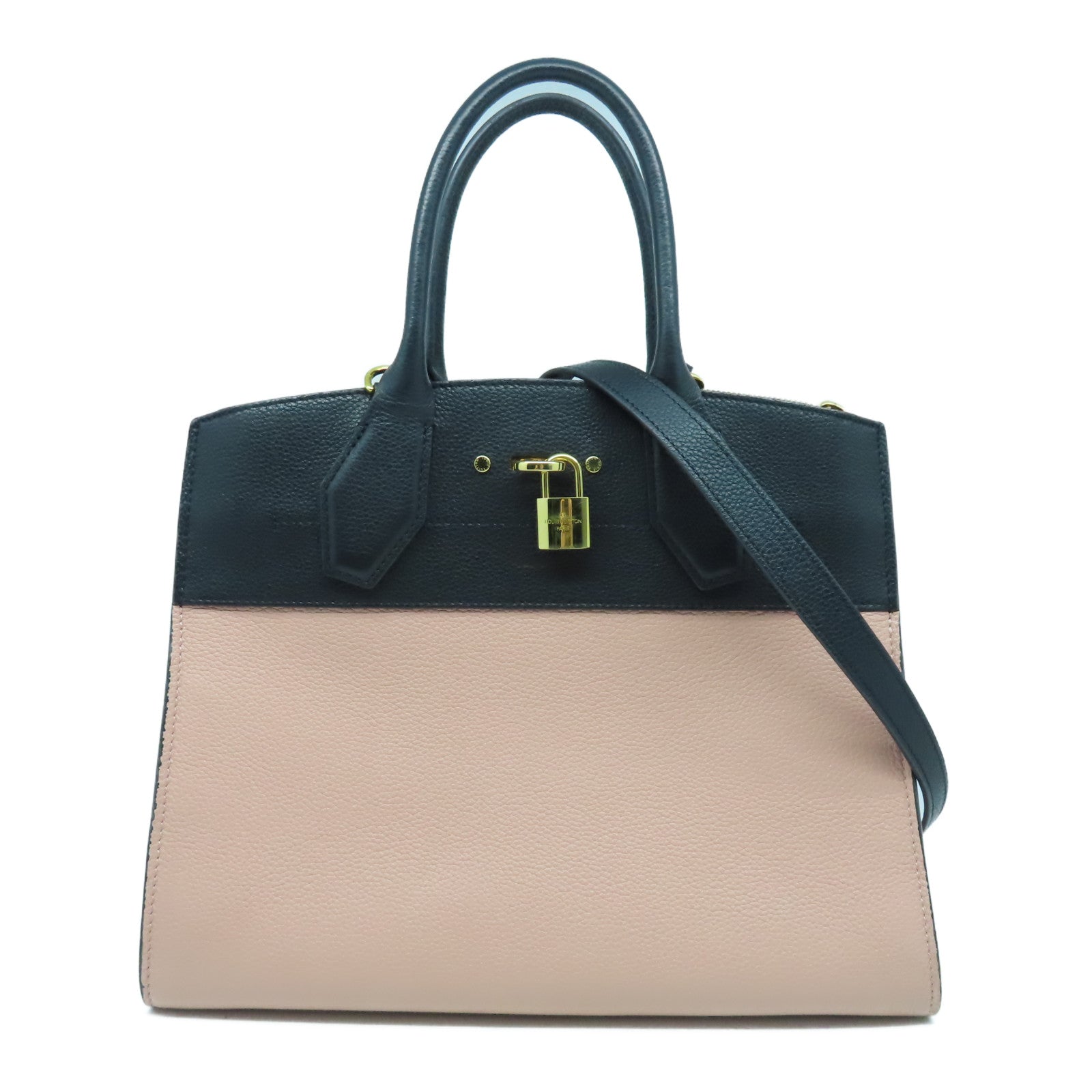 LOUIS VUITTON 【清倉大減價】牛皮皮革City Steamer MM金扣手挽肩背兩用袋粉紅色/黑色