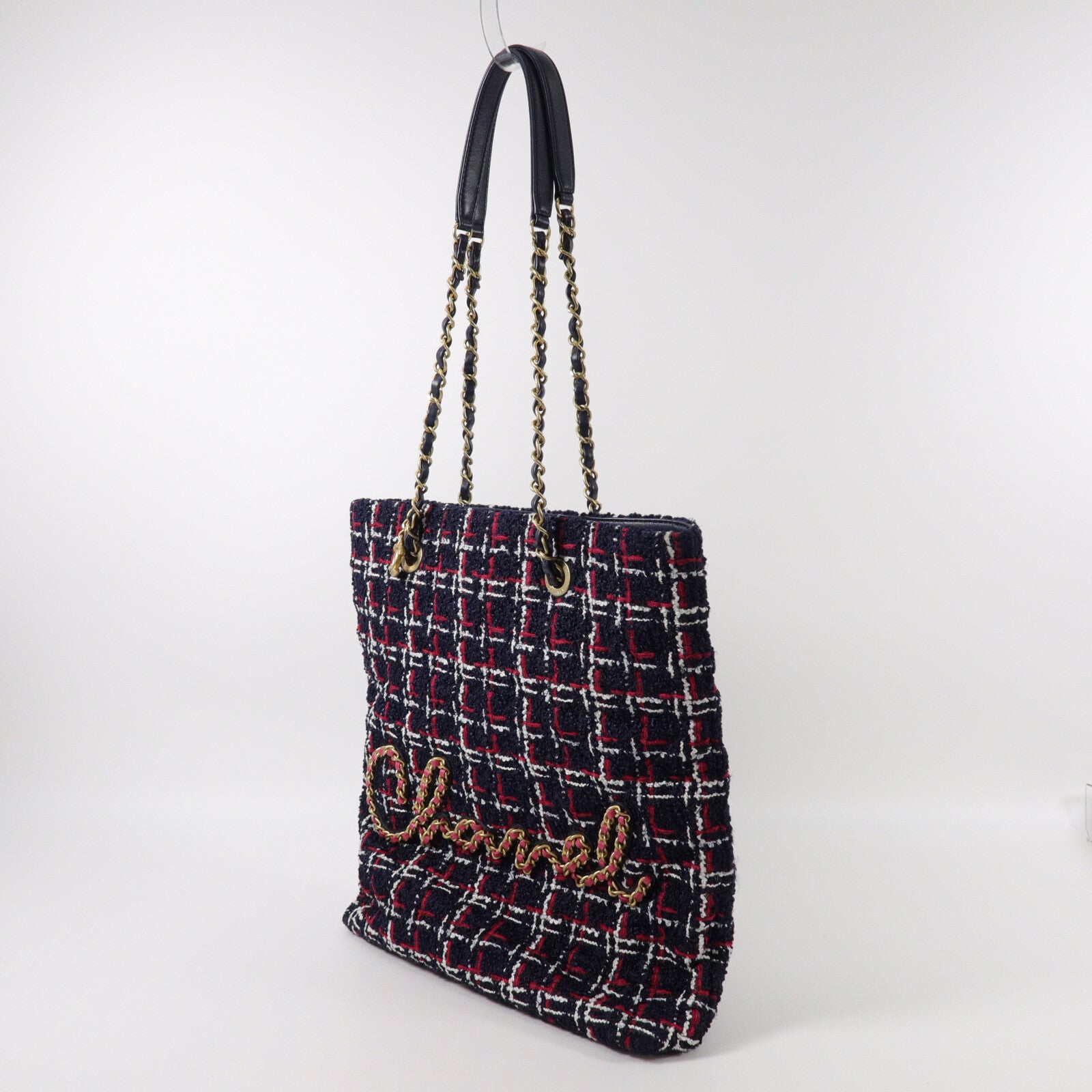 CHANEL Tweed Shopping Tote鏈帶肩背袋