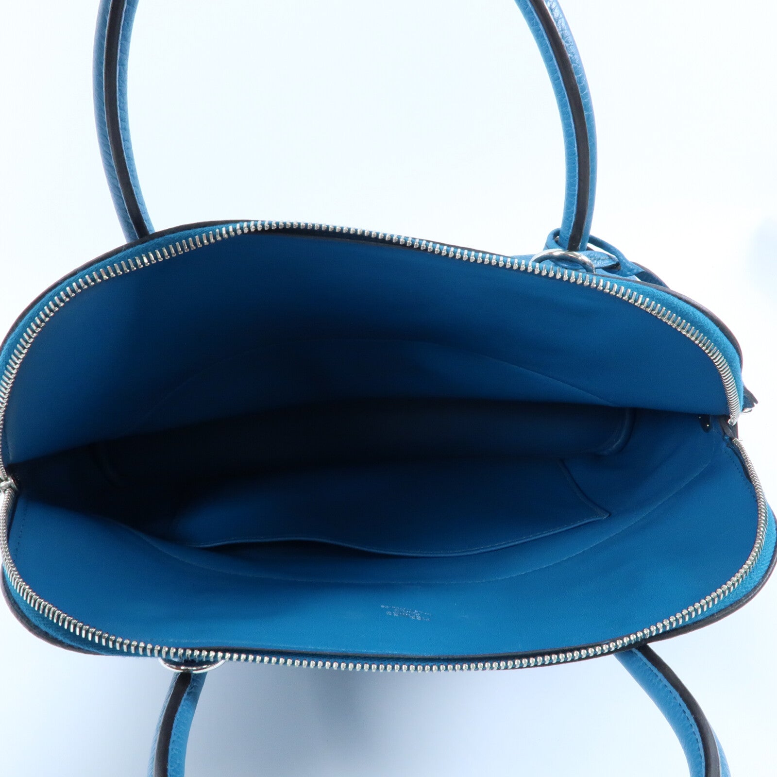 HERMES Clemence皮革Bolide 31銀扣手挽袋Bleu Izmir
