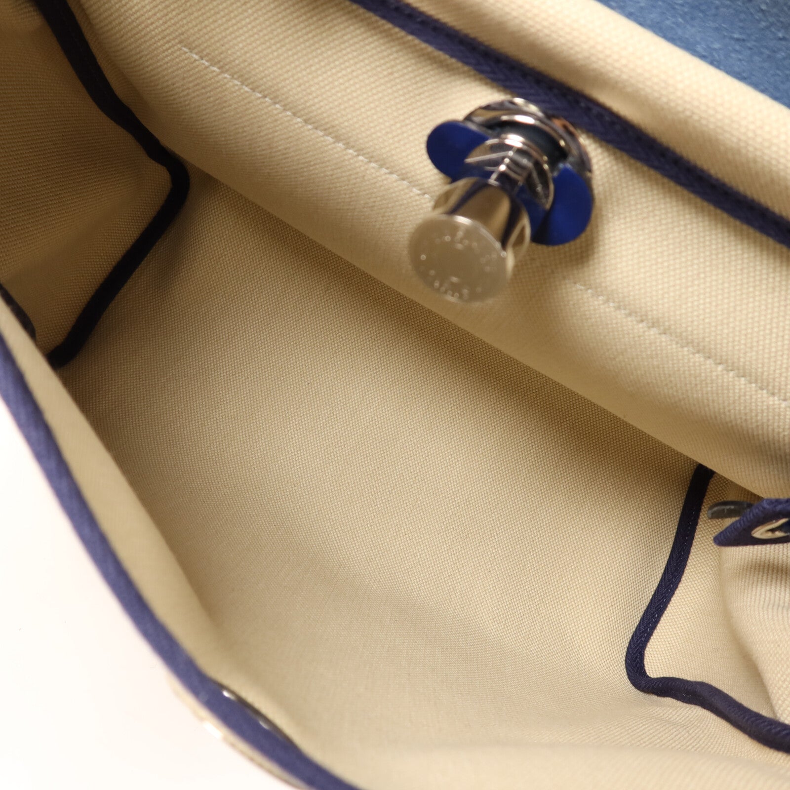 HERMES 帆布Herbag PM銀扣手挽肩背兩用袋Beige/Bleu Electrique