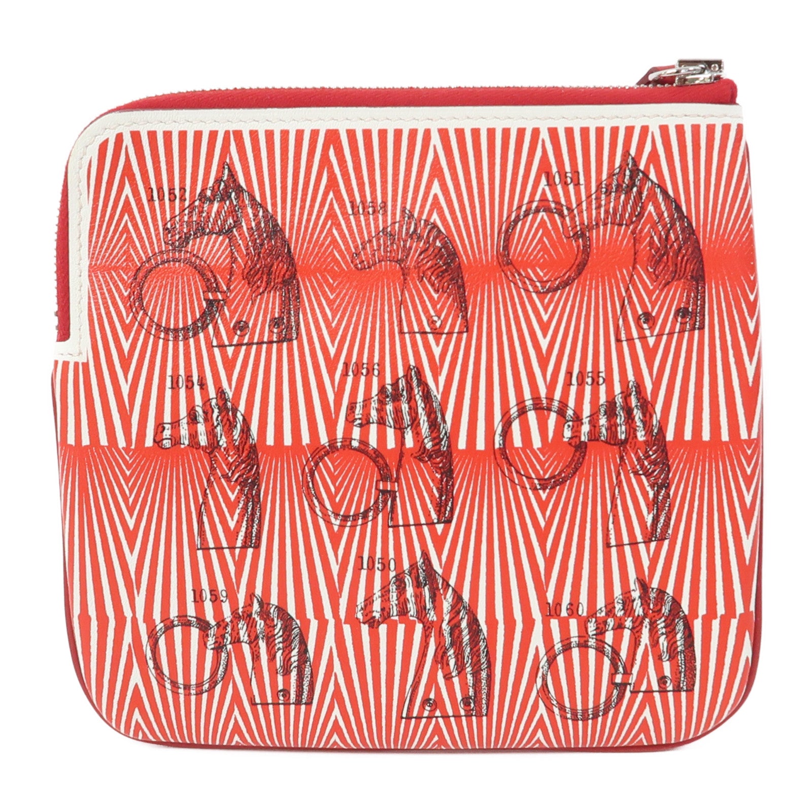 HERMES Swift皮革Carre Pocket Pouch銀扣手拿包紅色/粉紅色
