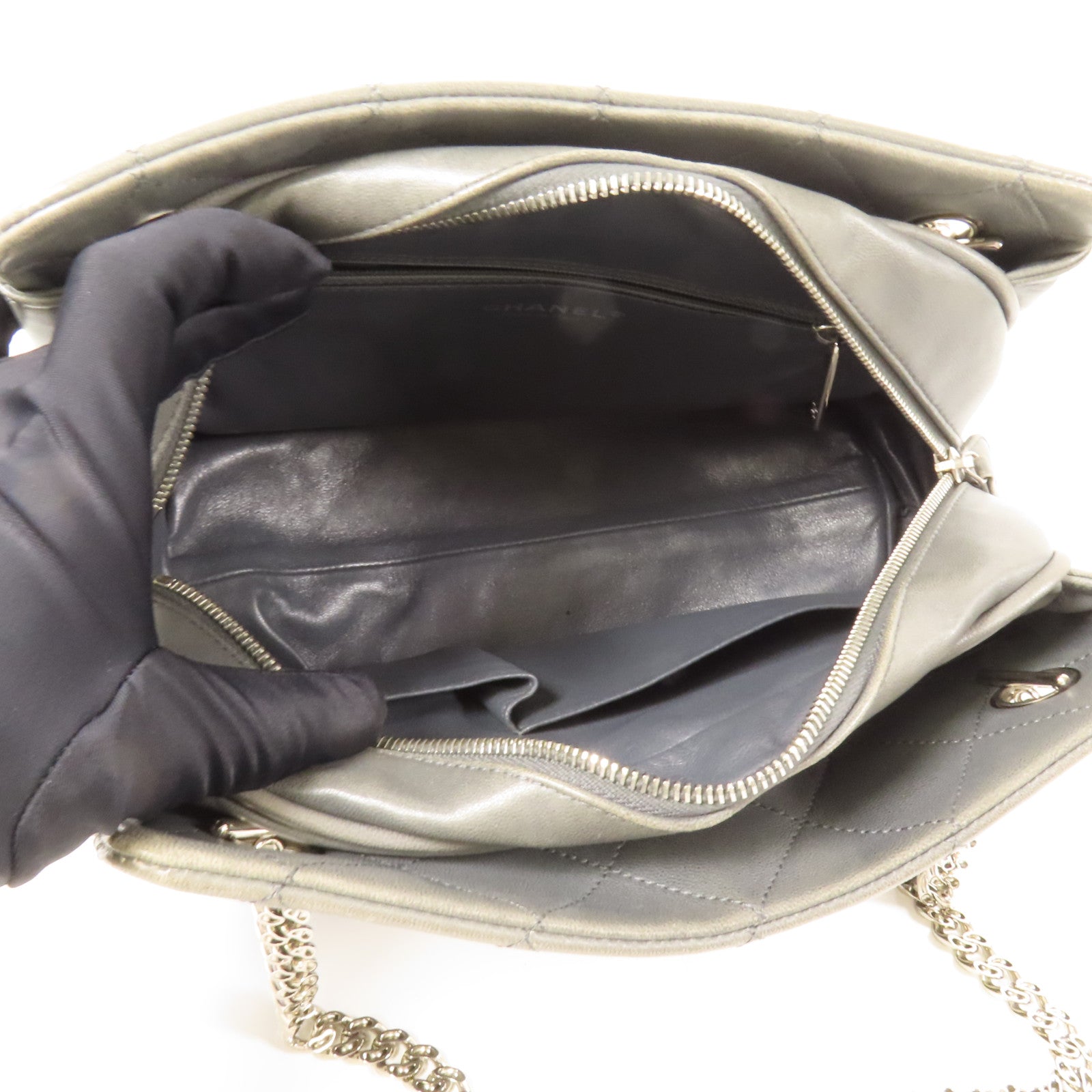 CHANEL 羊皮皮革Chain Shoulder銀扣鏈帶肩背袋