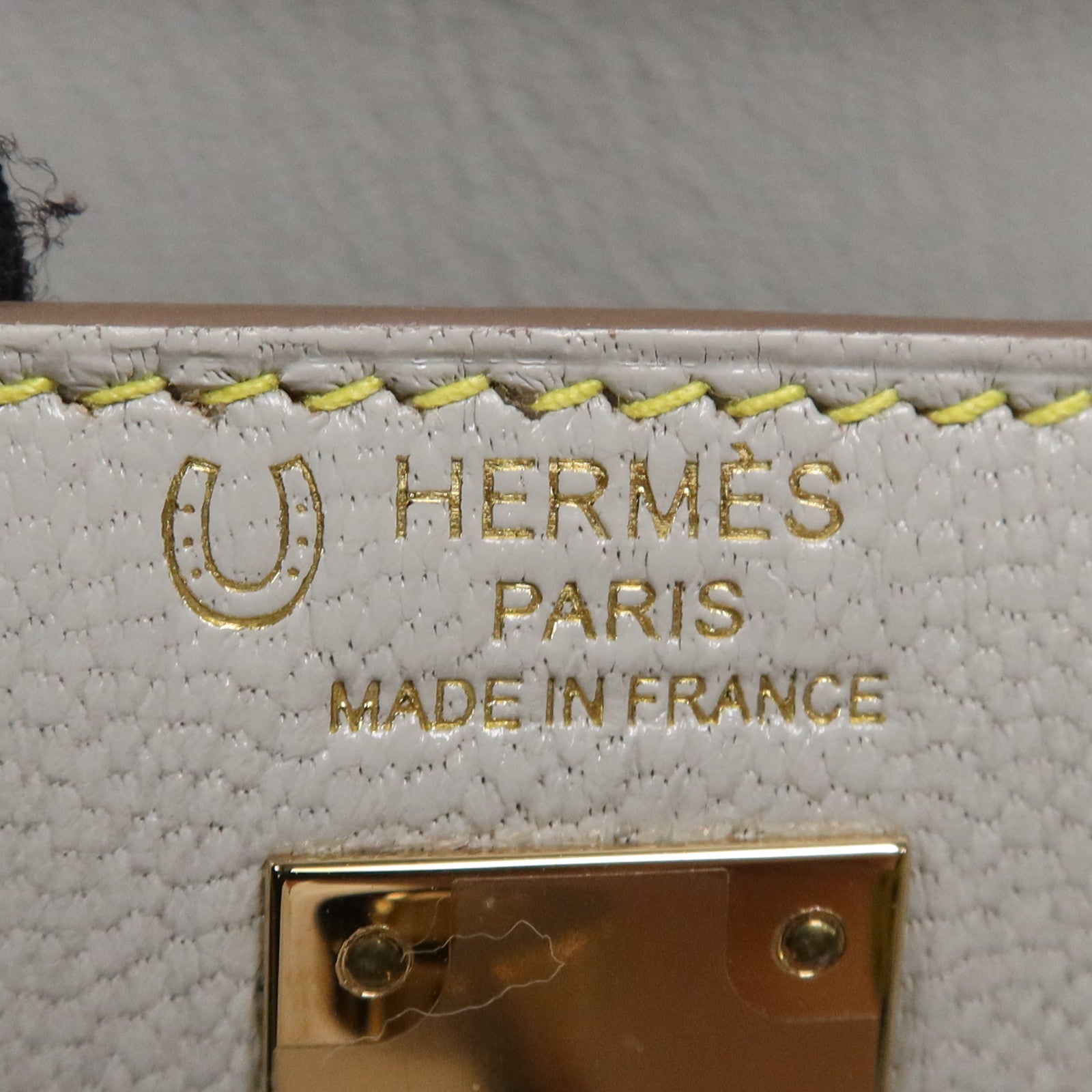 HERMES Cherve皮革Kelly 25金扣手挽肩背兩用袋 Gris Perle/Lime