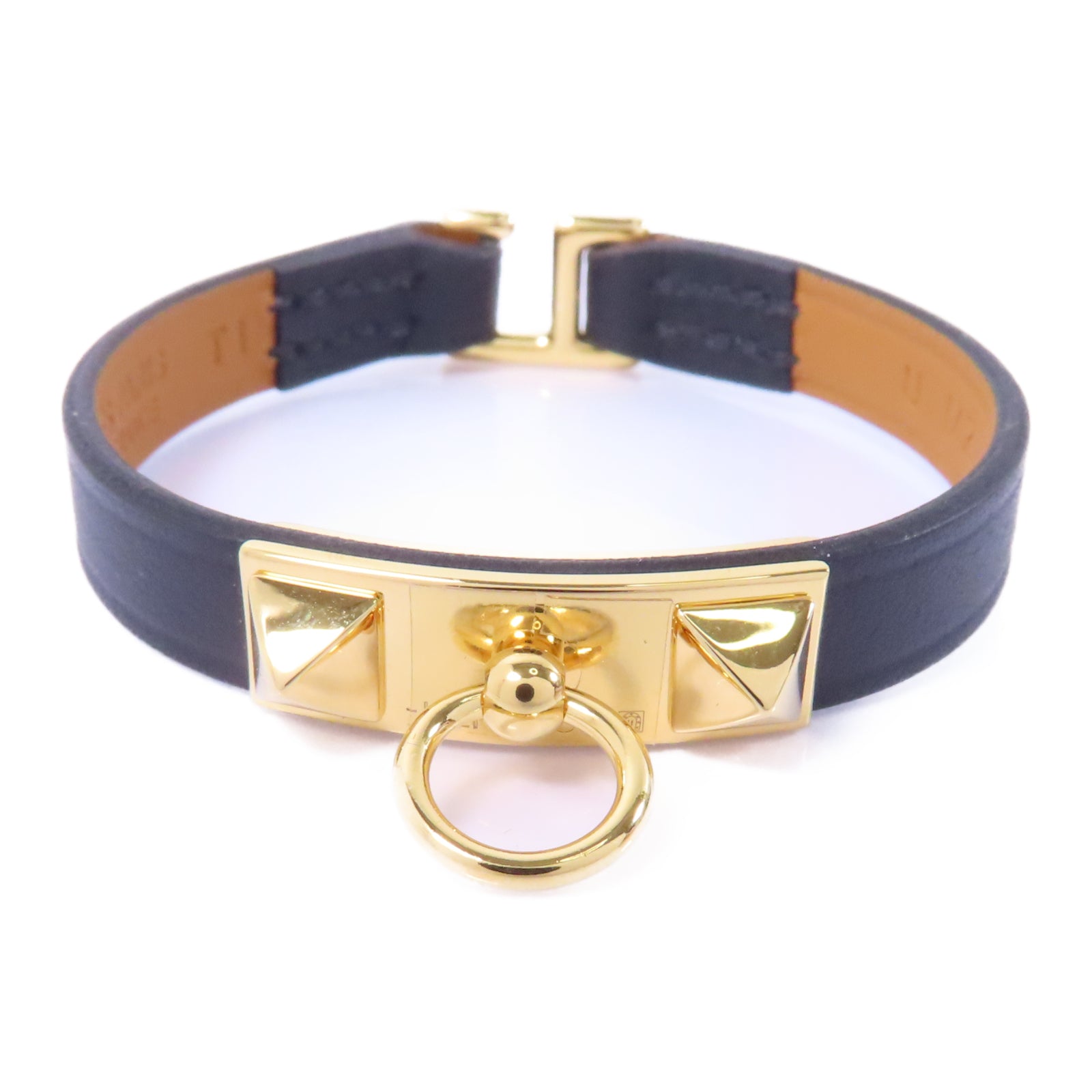 HERMES Epsom皮革Mini Rivate Bracelet手鏈Noir/黑色