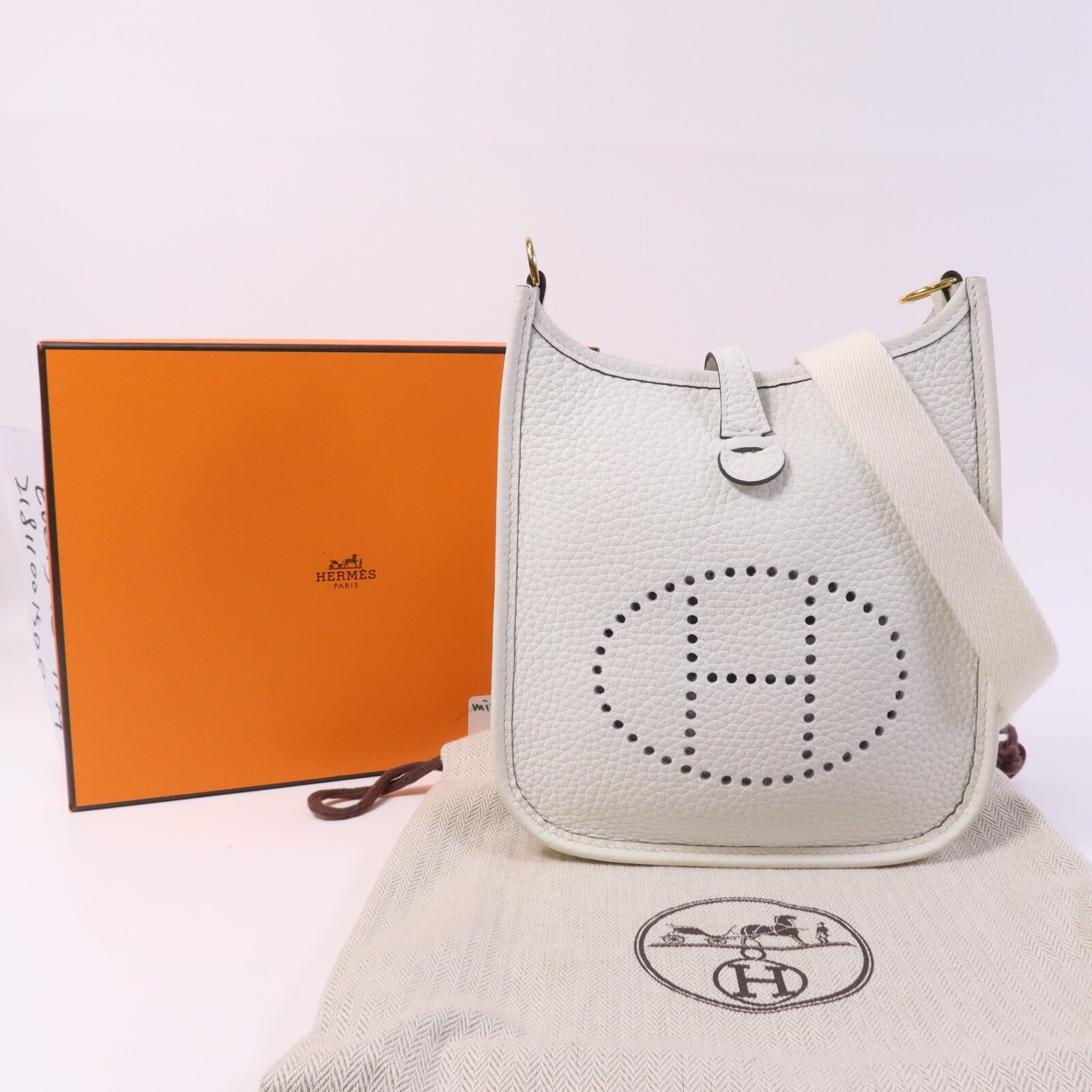 HERMES Clemence皮革Evelyne TPM金扣肩背袋New White