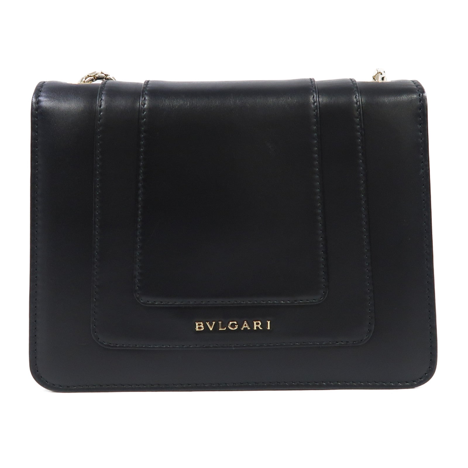 BVLGARI (PRICE DOWN) GHW Chain Shoulder Bag Calfskin Leather Black