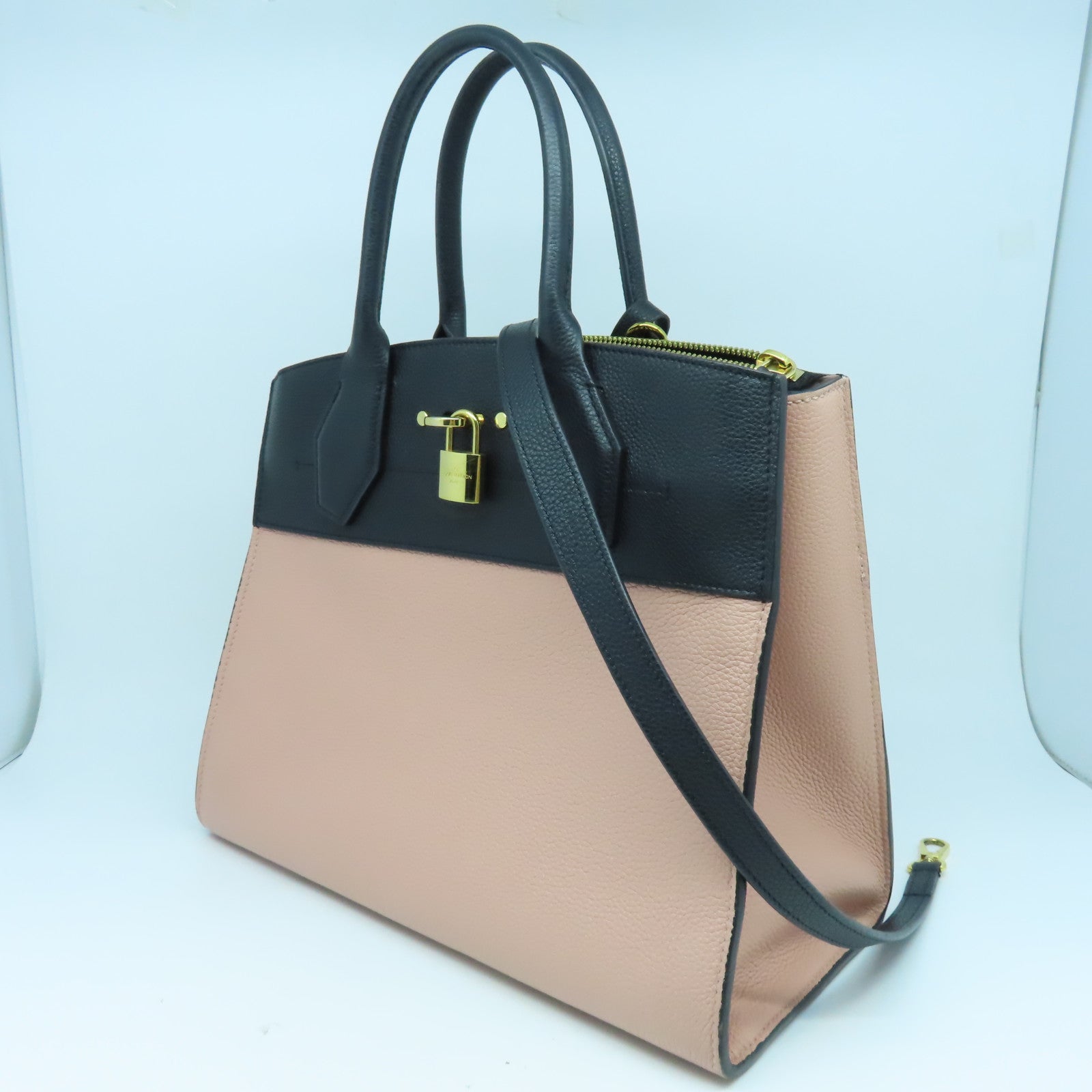 LOUIS VUITTON 【清倉大減價】牛皮皮革City Steamer MM金扣手挽肩背兩用袋粉紅色/黑色