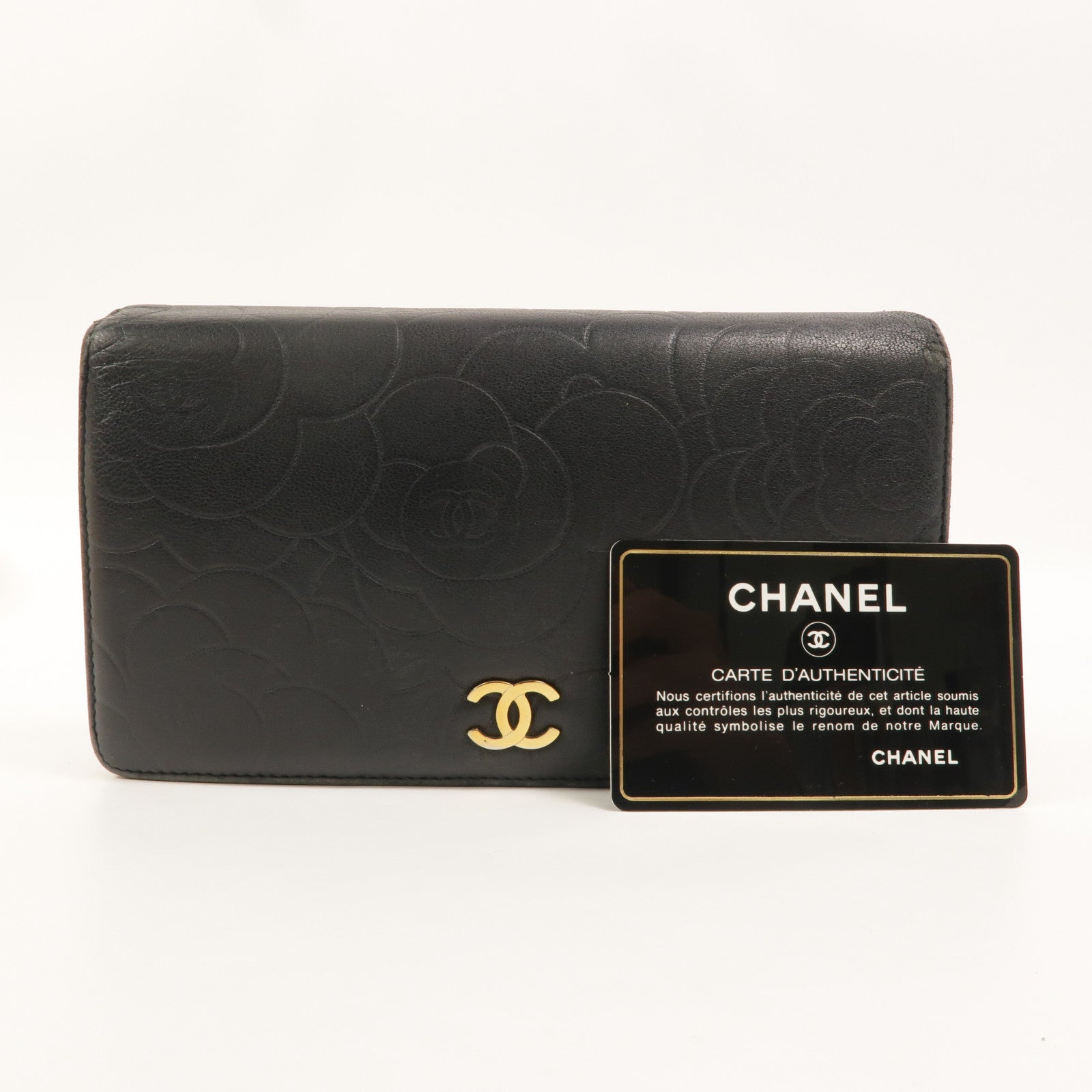 CHANEL 【激減優惠】羊皮皮革Camellia Embossed Long Wallet長錢包