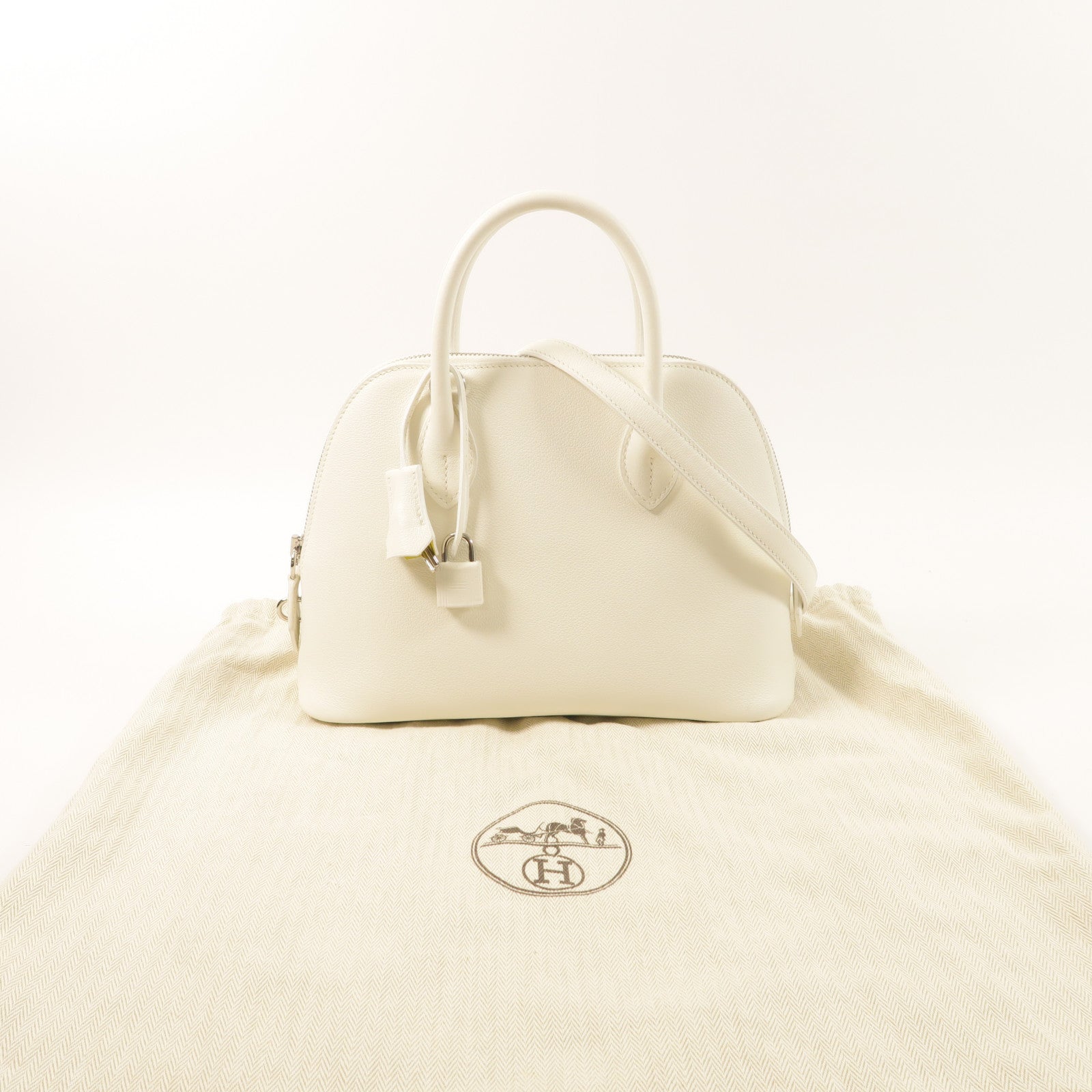 HERMES Evercolor皮革Bolide 1923手挽肩背兩用袋Blanc/Lime