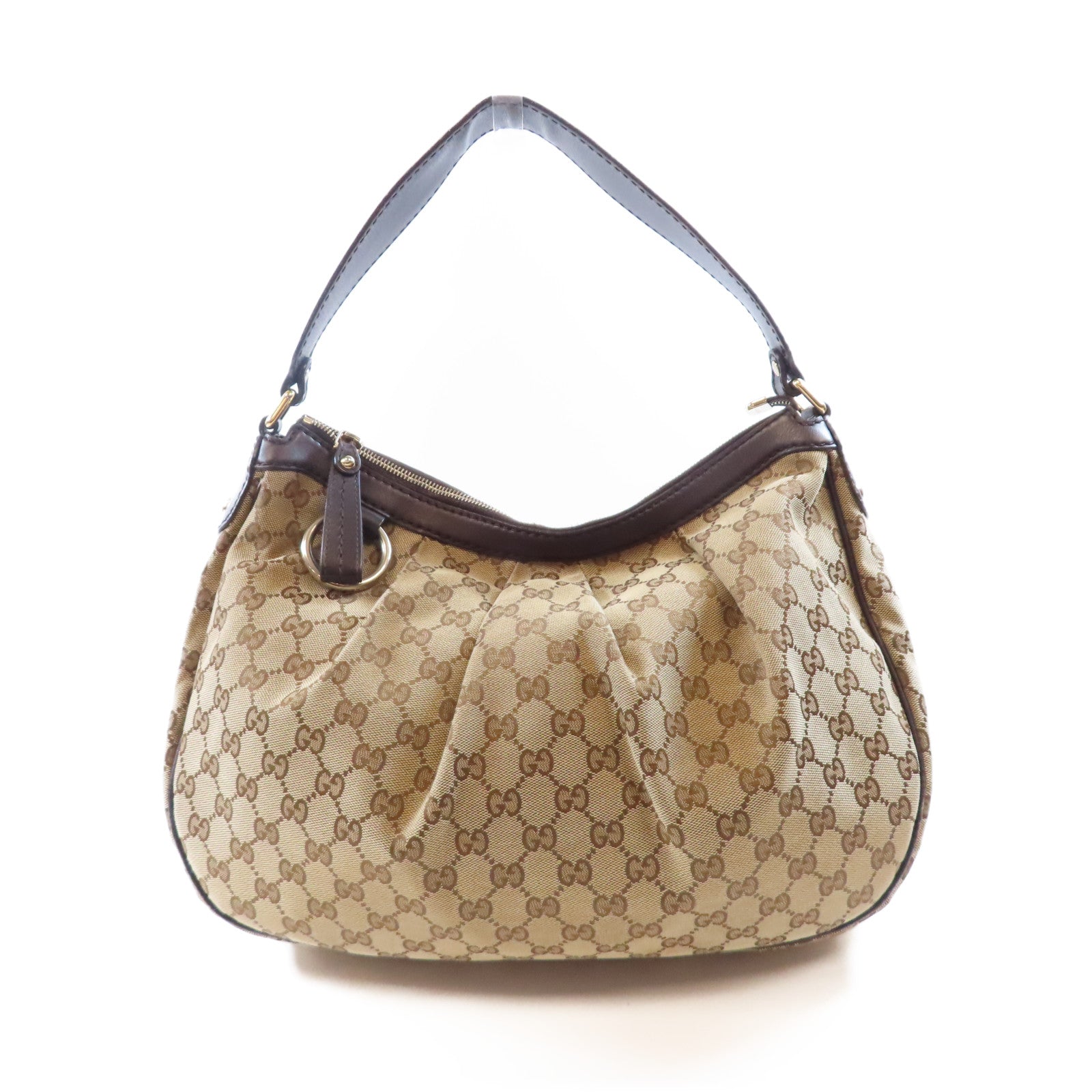 GUCCI 帆布Sukey Hobo金扣肩背袋棕色