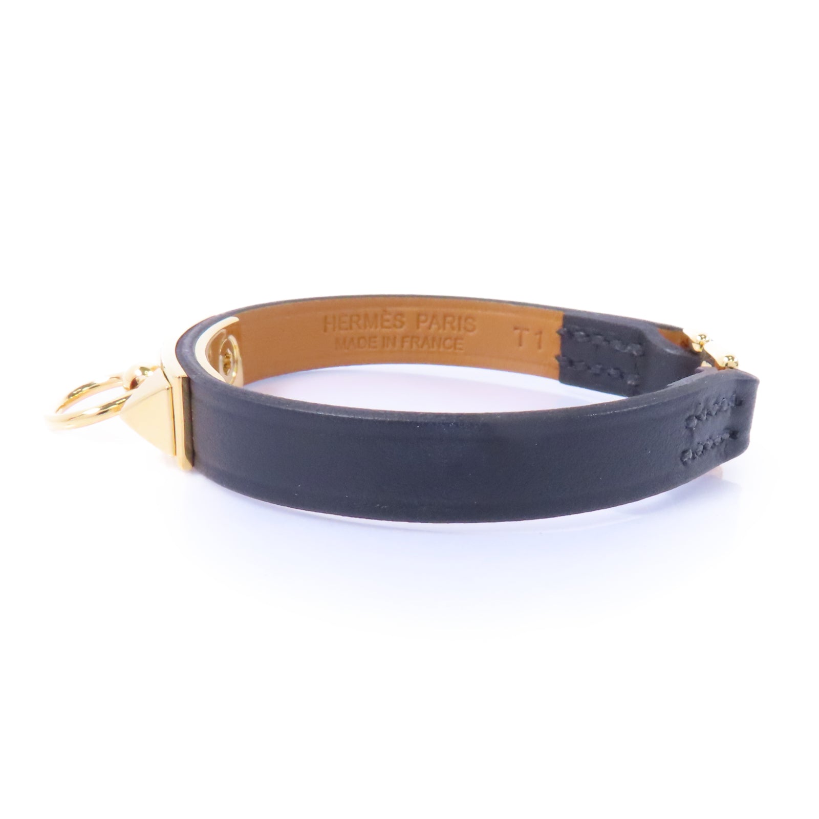 HERMES Epsom皮革Mini Rivate Bracelet手鏈Noir/黑色