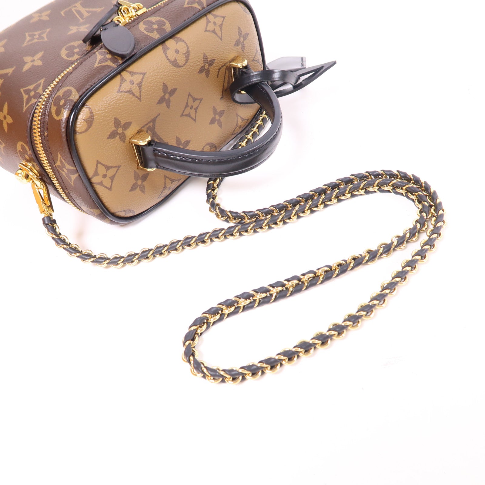 LOUIS VUITTON Monogram Reverse Vanity PM金扣手挽肩背兩用袋棕色