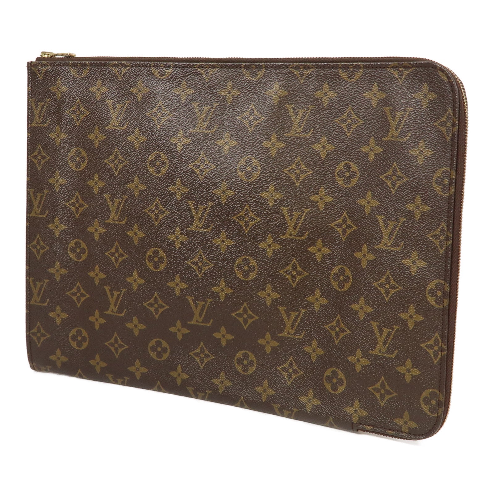 LOUIS VUITTON Monogram Poche Document金扣手拿包啡色