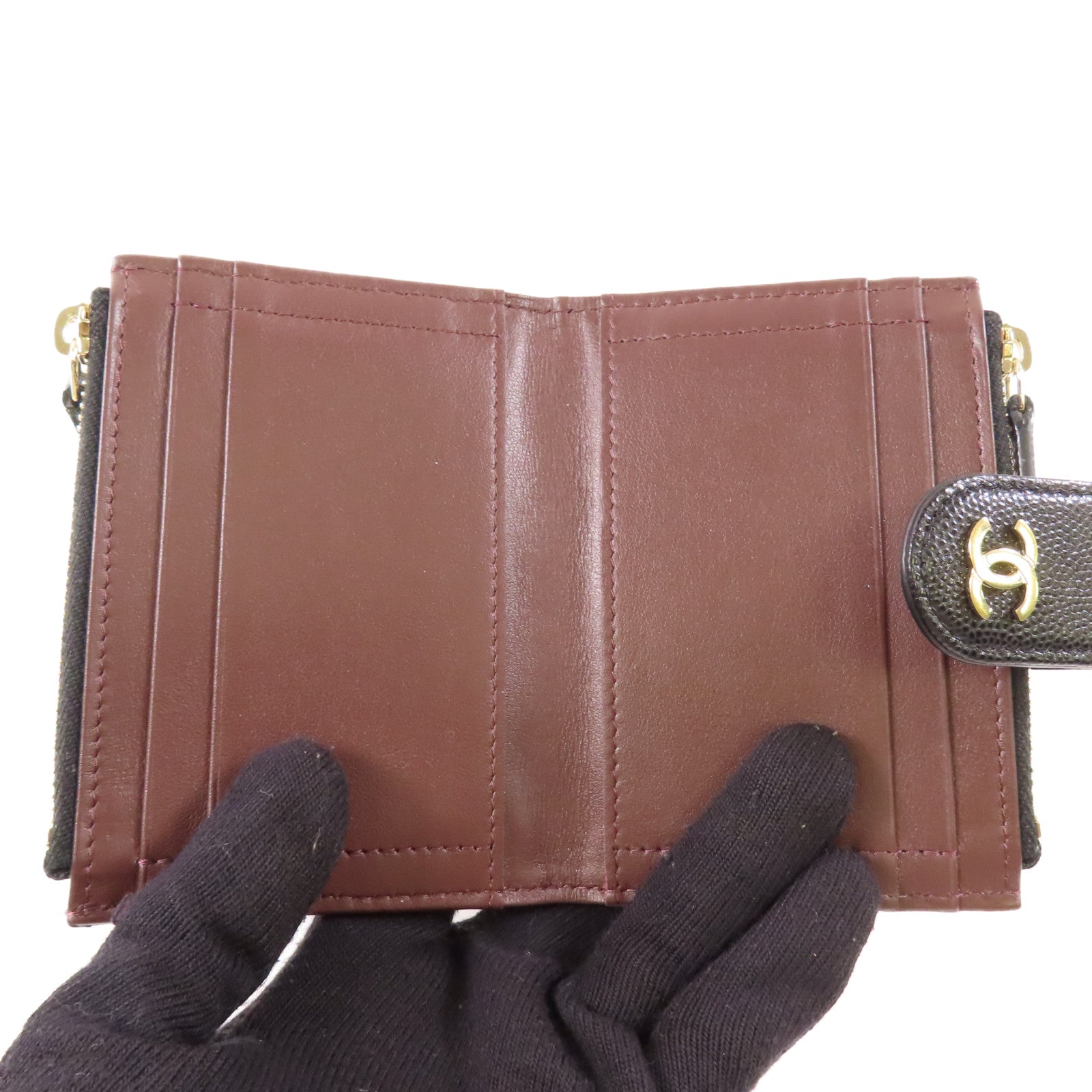 CHANEL 牛皮皮革Wallet金扣錢包