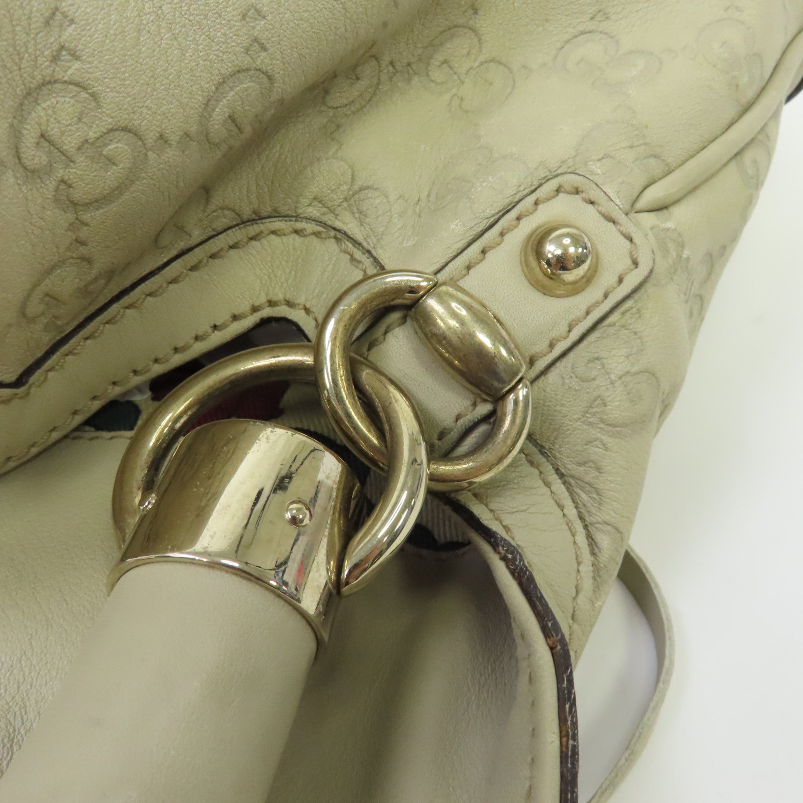 GUCCI 【激減優惠】牛皮皮革Shoulder Bag金扣手挽肩背兩用袋白色