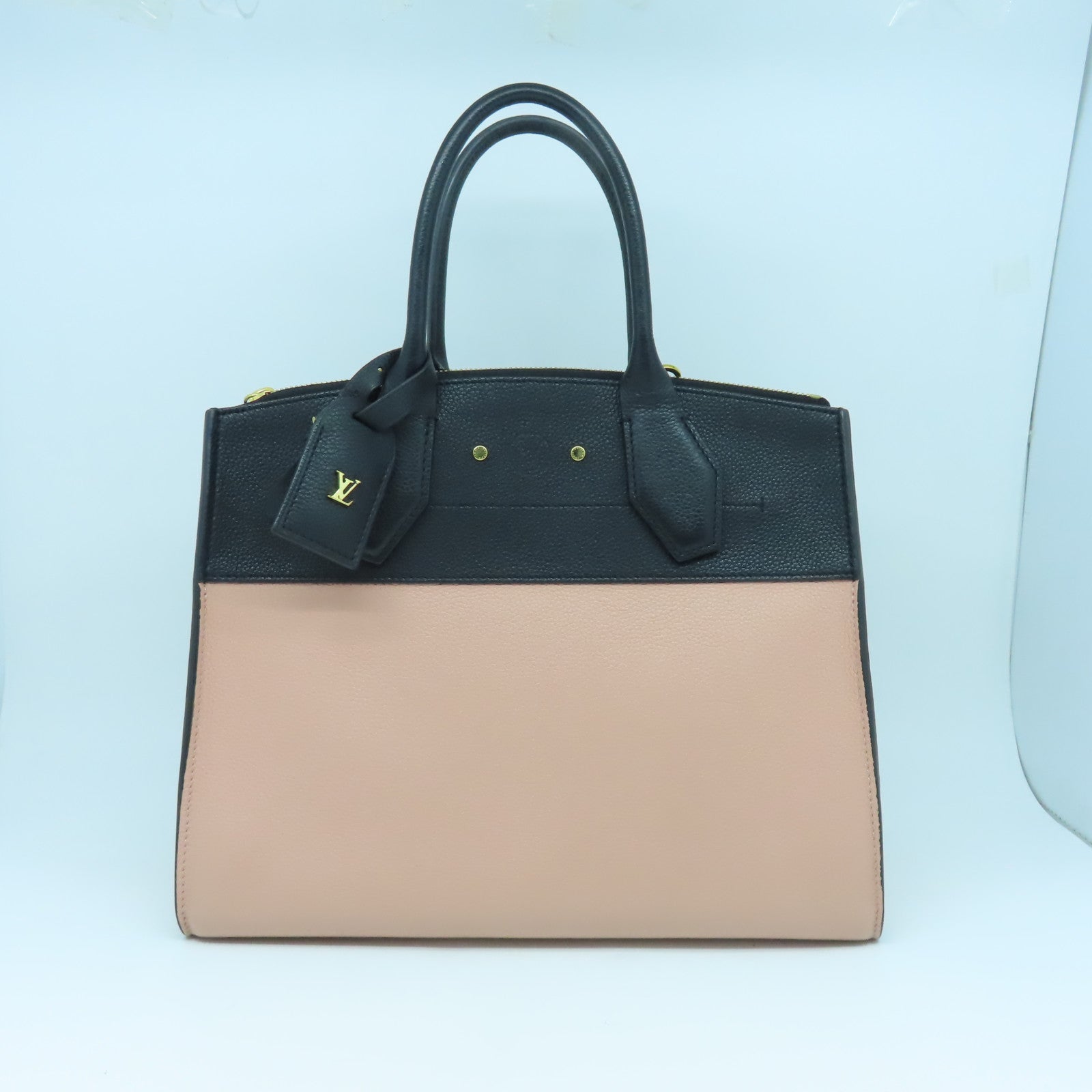 LOUIS VUITTON 【清倉大減價】牛皮皮革City Steamer MM金扣手挽肩背兩用袋粉紅色/黑色