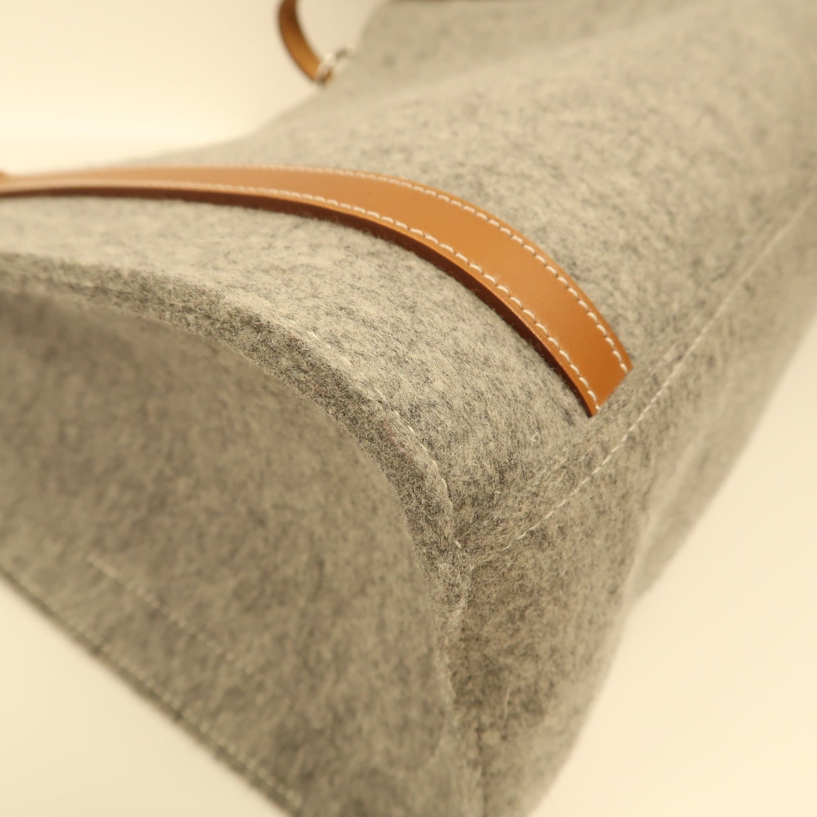 HERMES PHW Cavallic Shoulder Bag Tote Bag Felt Grey/Brown