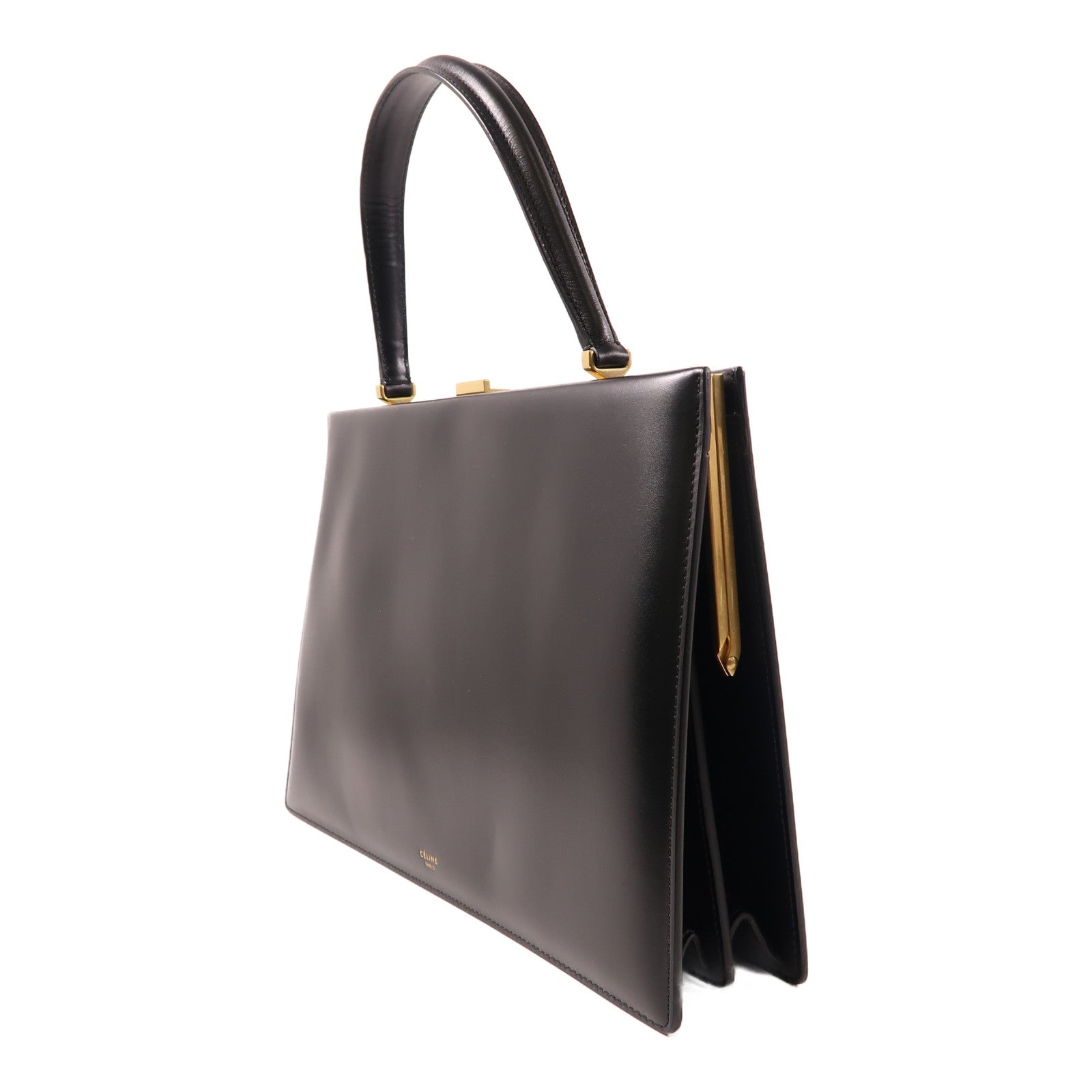 CELINE 牛皮皮革Hand Bag金扣手挽袋黑色