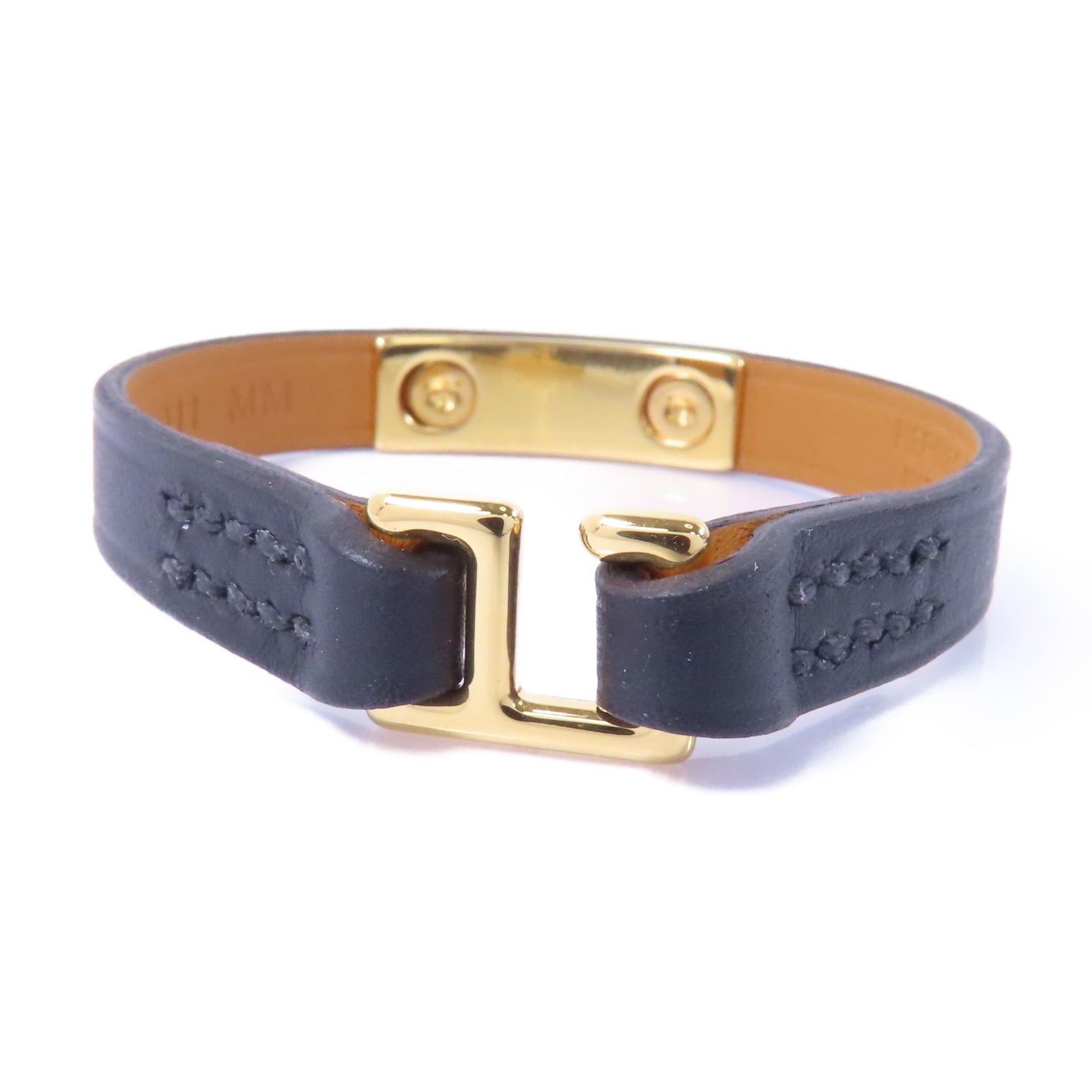 HERMES Epsom皮革Mini Rivate Bracelet手鏈Noir/黑色