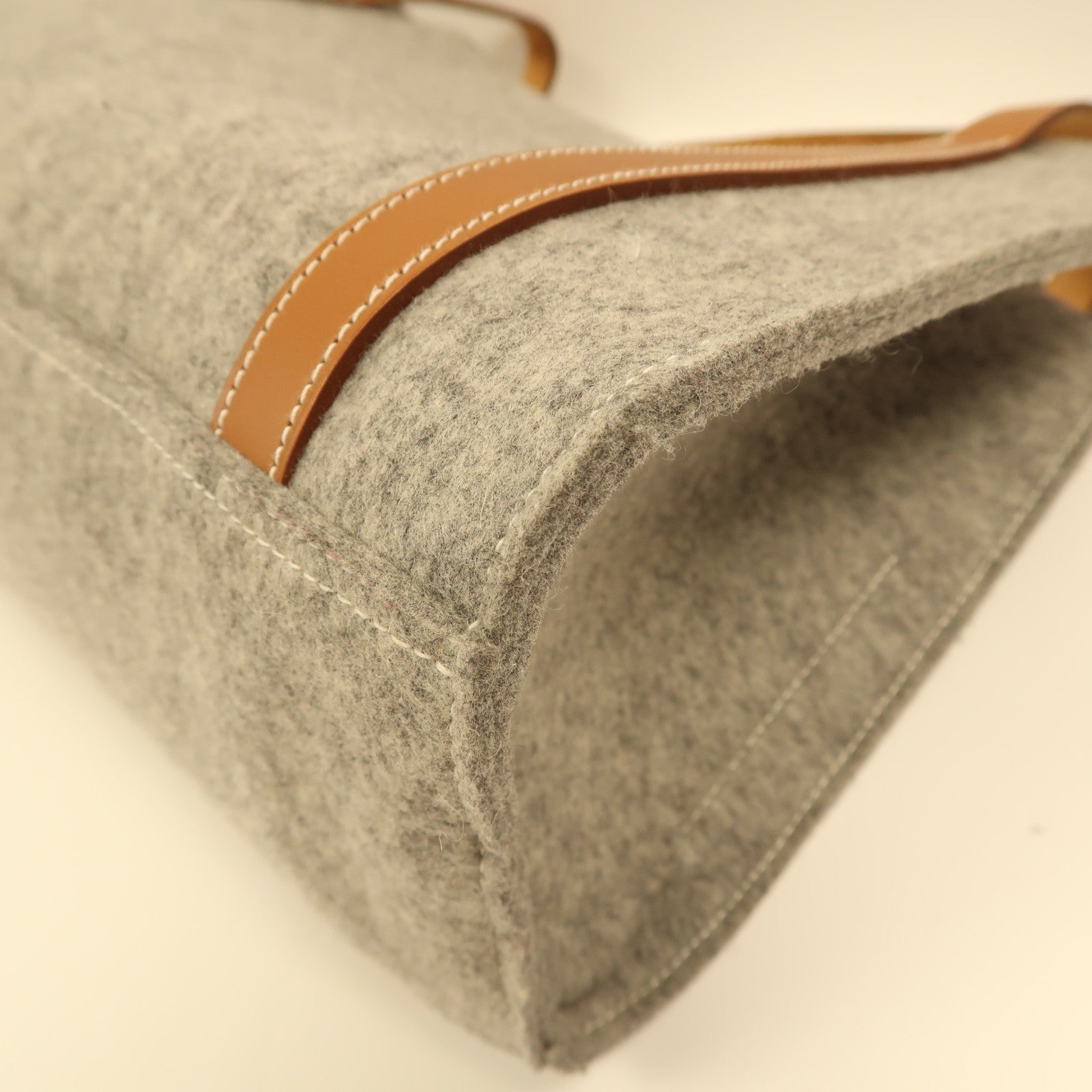 HERMES PHW Cavallic Shoulder Bag Tote Bag Felt Grey/Brown